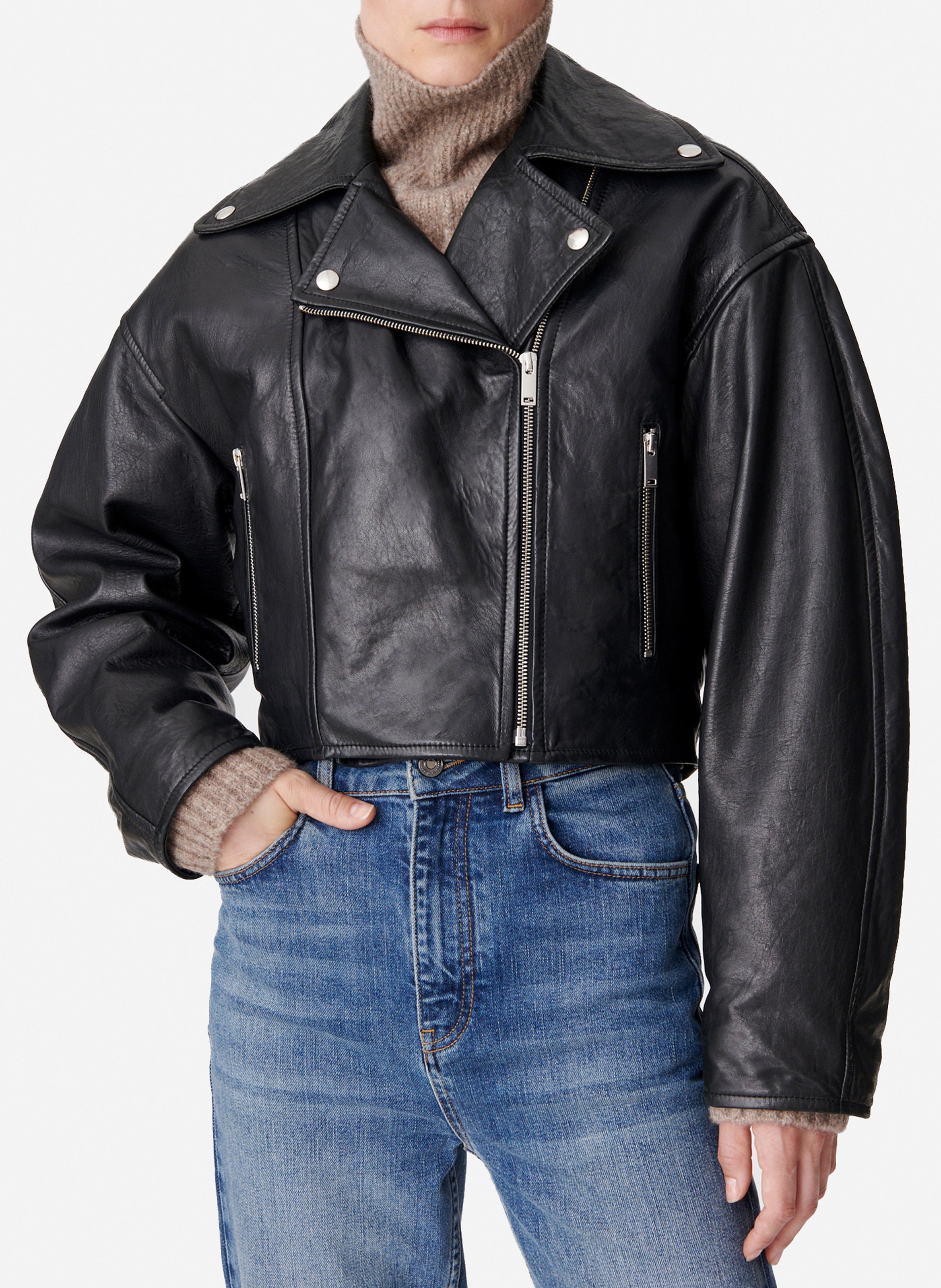 Leather jacket with tailored collar BlackVANESSA BRUNO