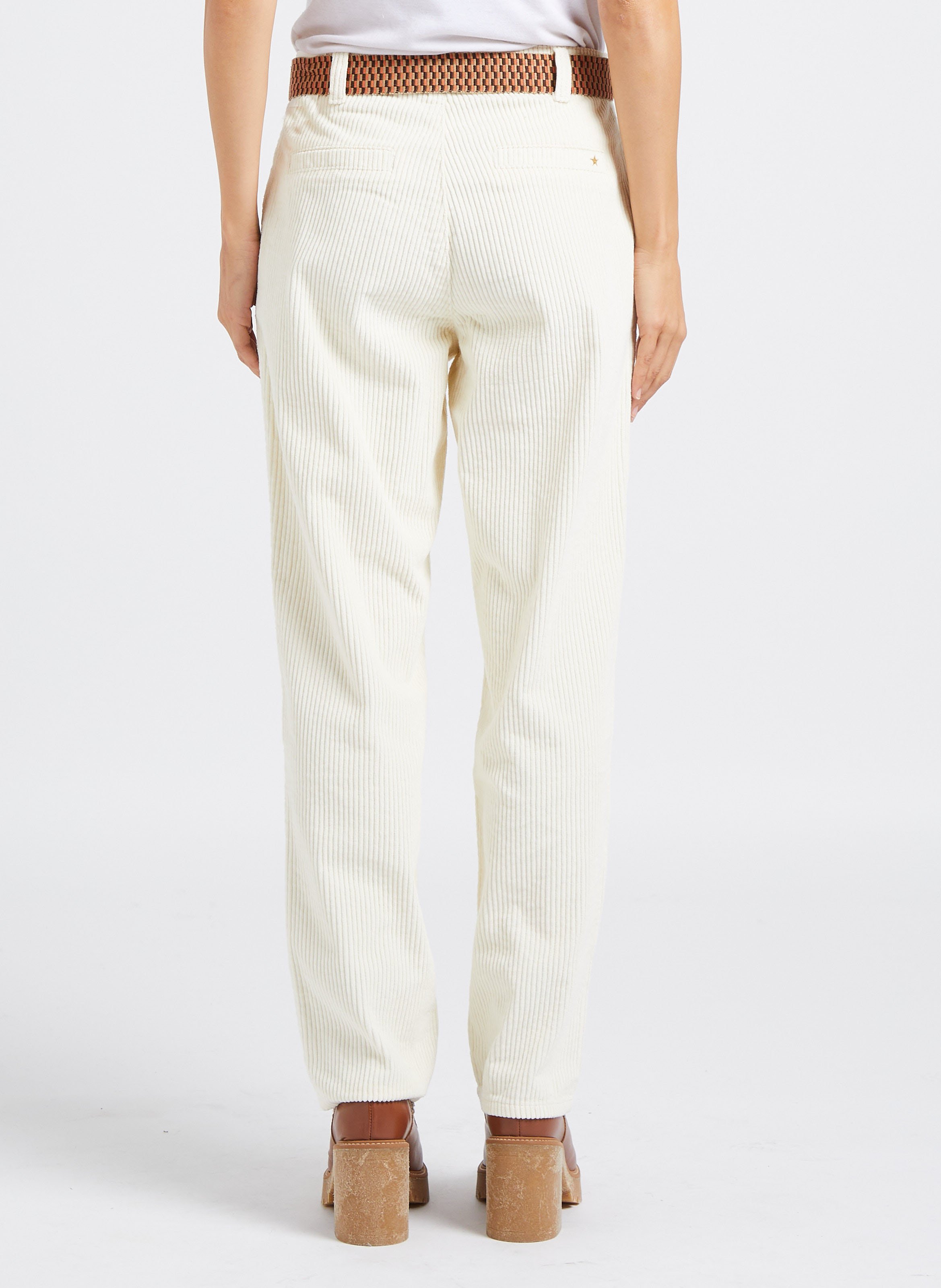 Pantalon droit en velours de coton Beige