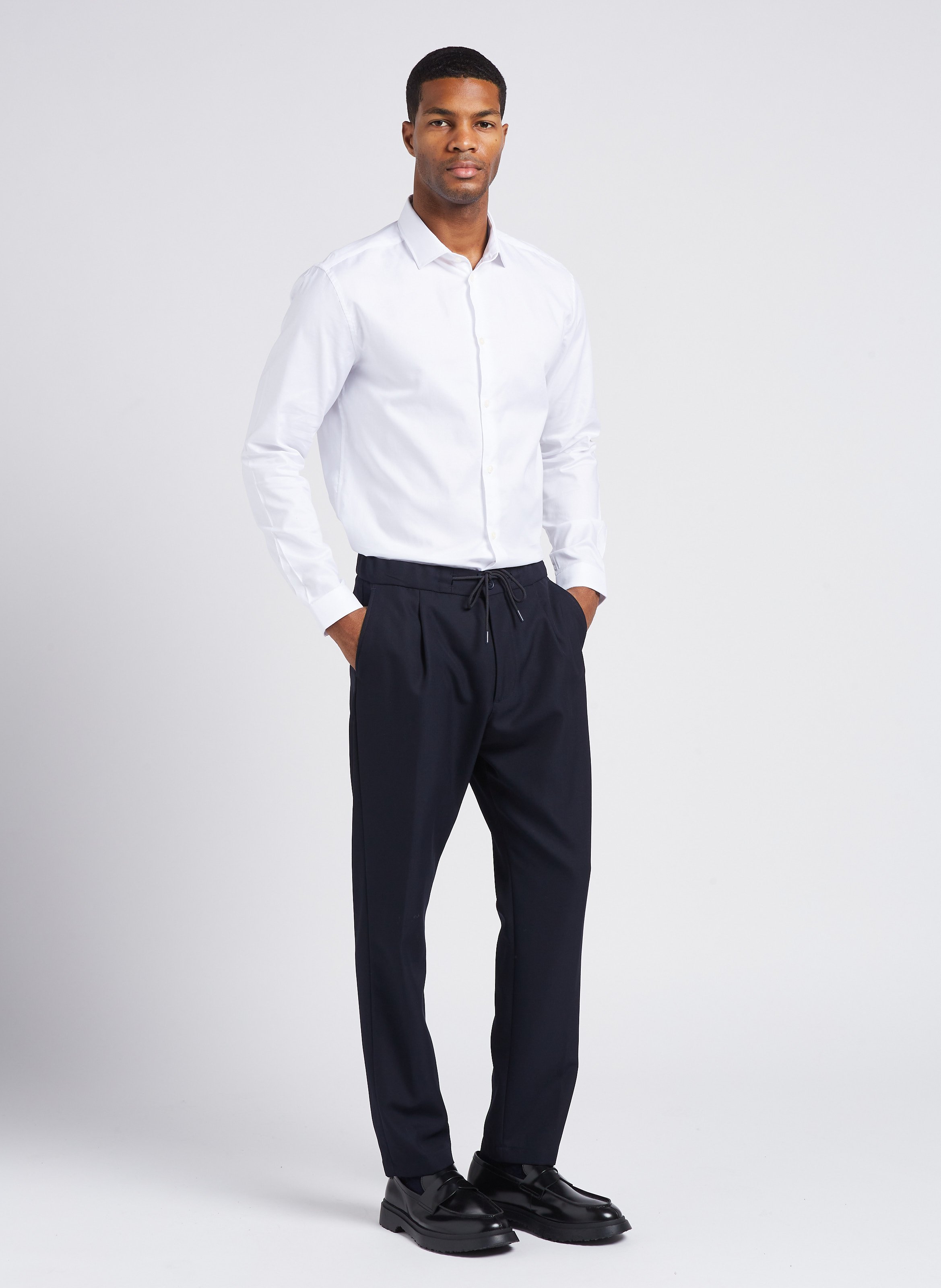 Slim-fit cotton shirt with classic collar AU PRINTEMPS PARIS White