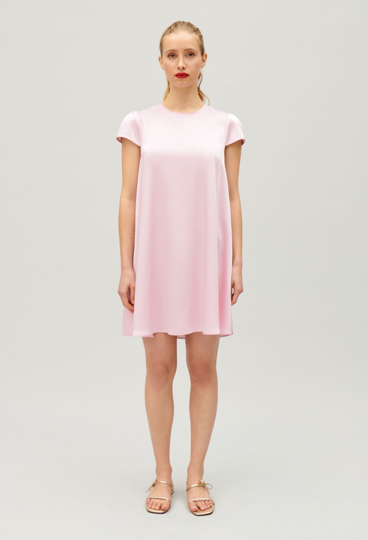 Pink Short loose fit round neck dress