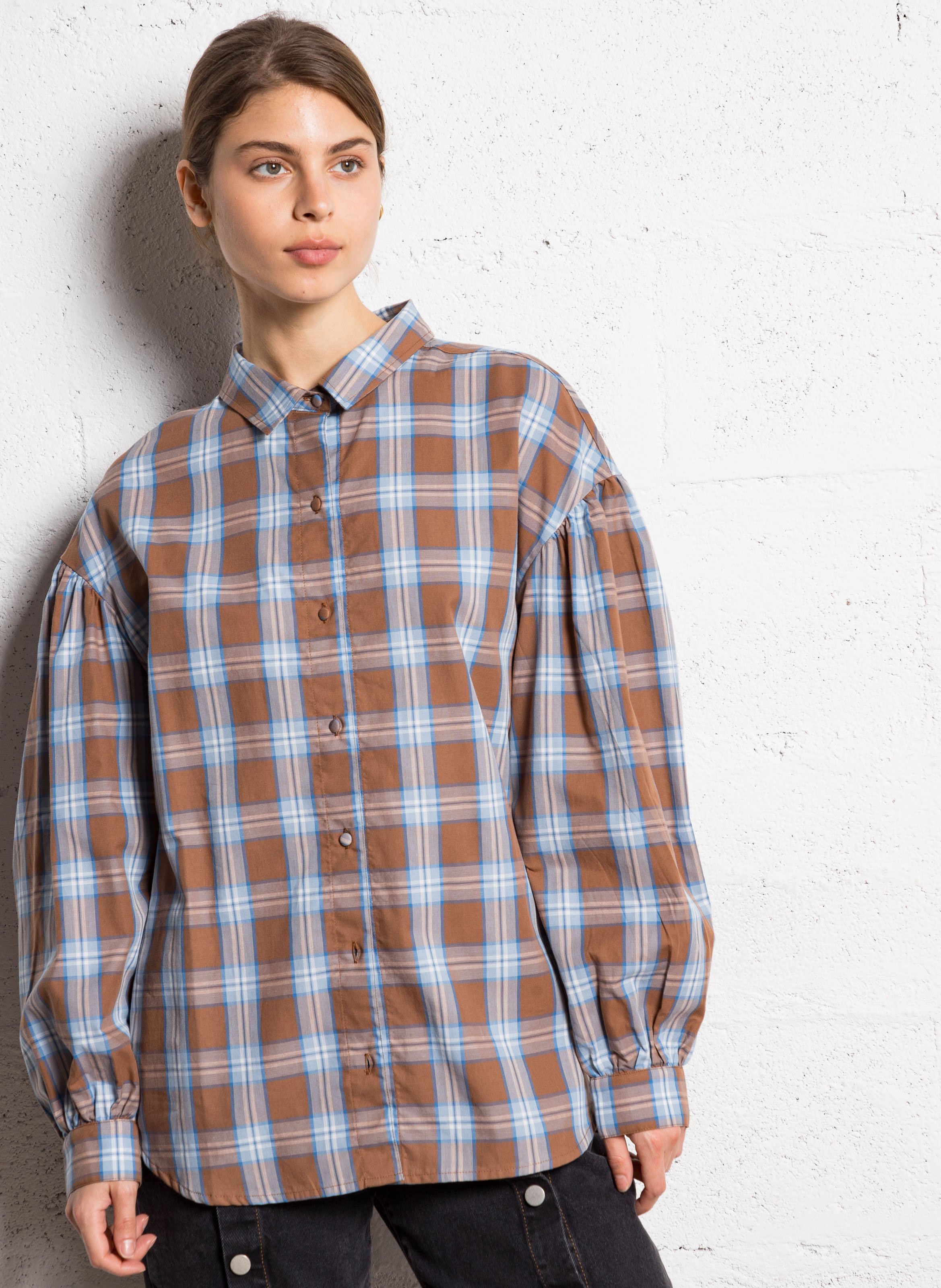 Chemise droite à carreaux  THE TINY BIG SISTER Marron