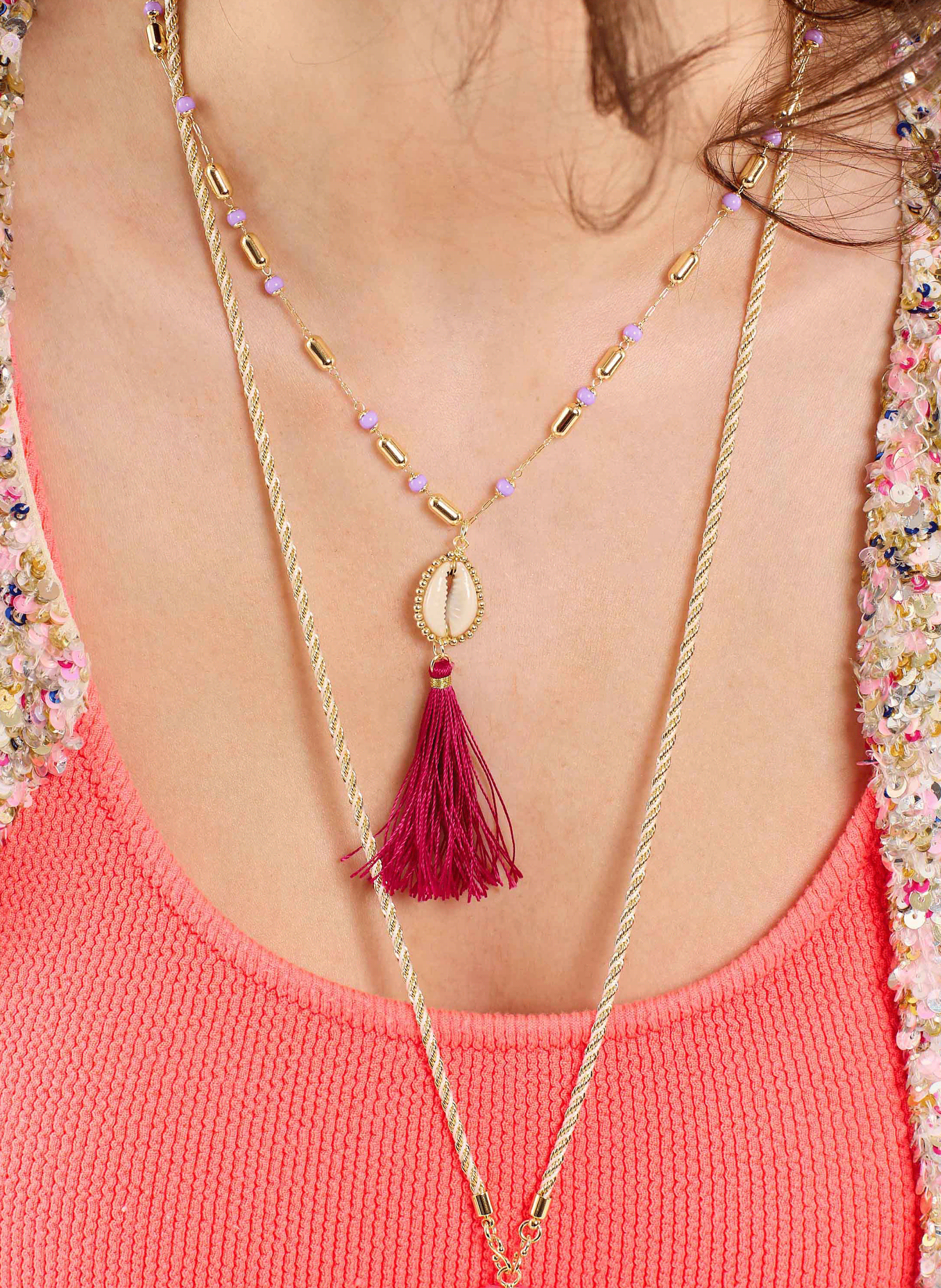 Necklace with beads and tassel pendant HIPANEMA Purple