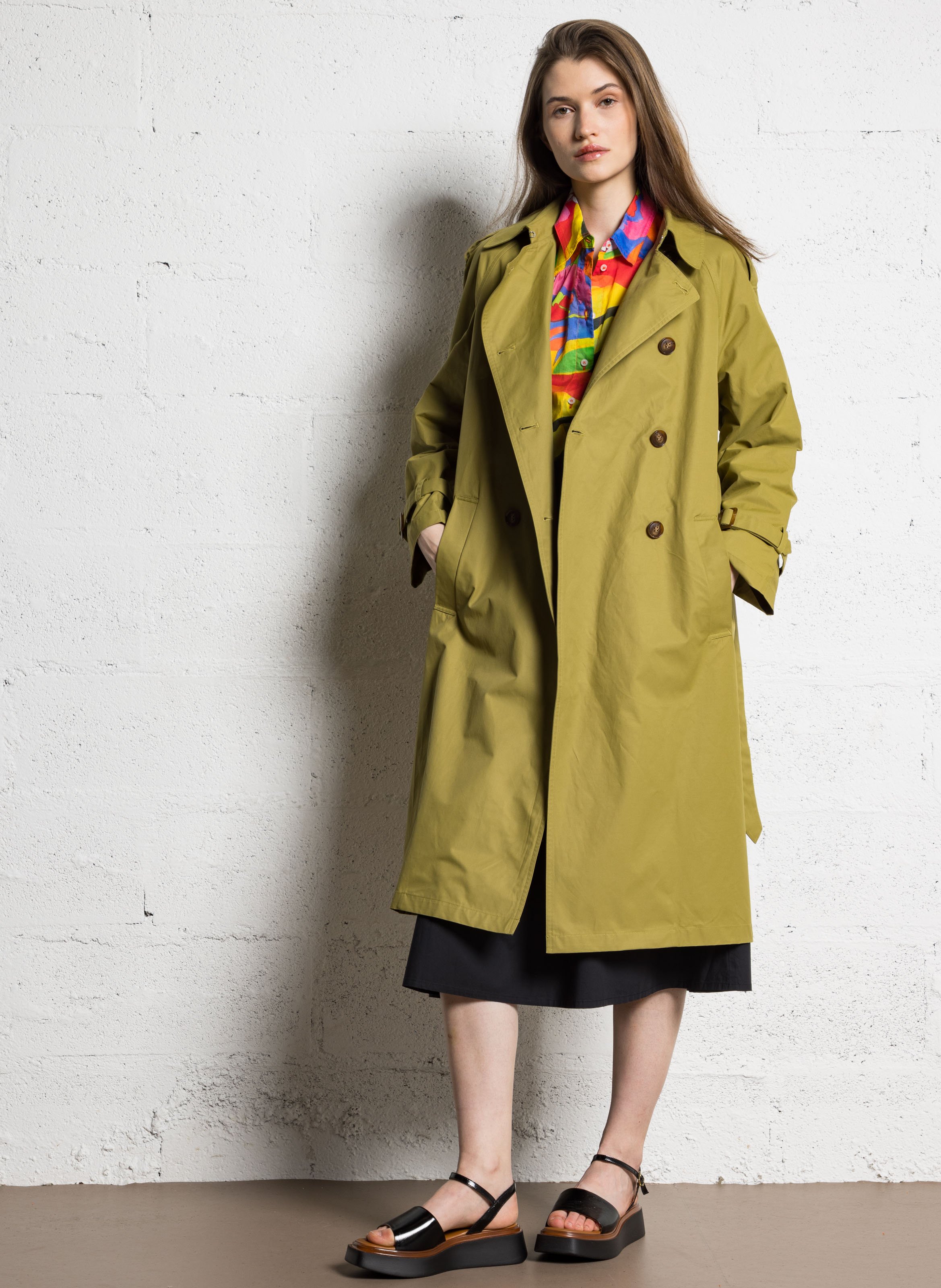 Jupe midi évasée taille haute en popeline de coton BELLA JONES Noir