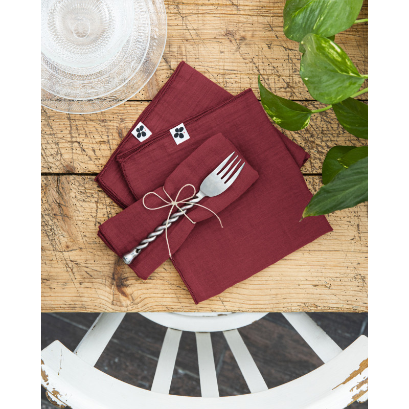 Set of 2 cotton muslin hand towels  Lie de vin