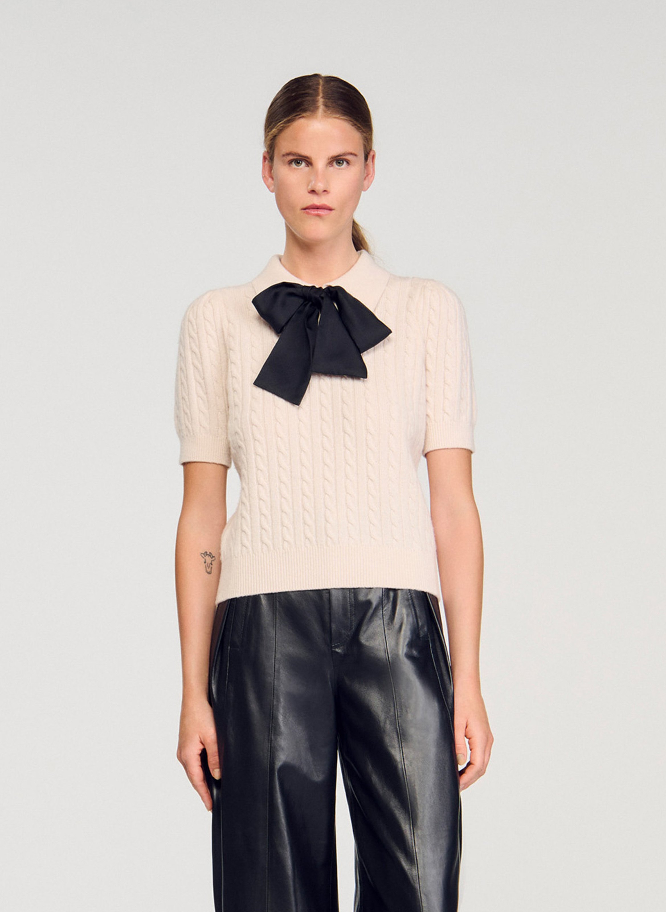 Pull col chemise en laine mélangée SANDRO Blanc