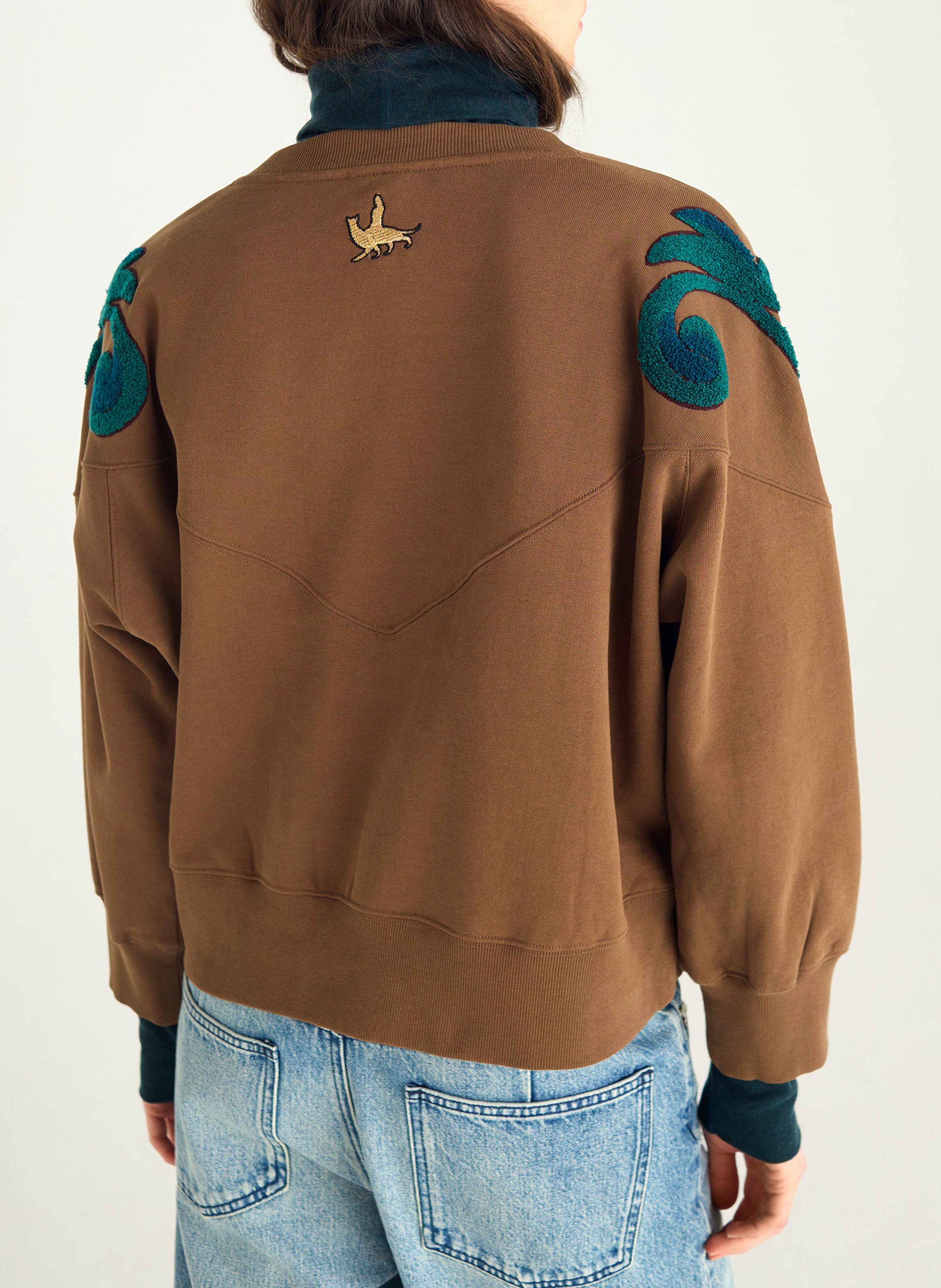 Sweat oversize col rond en coton COTELAC Marron