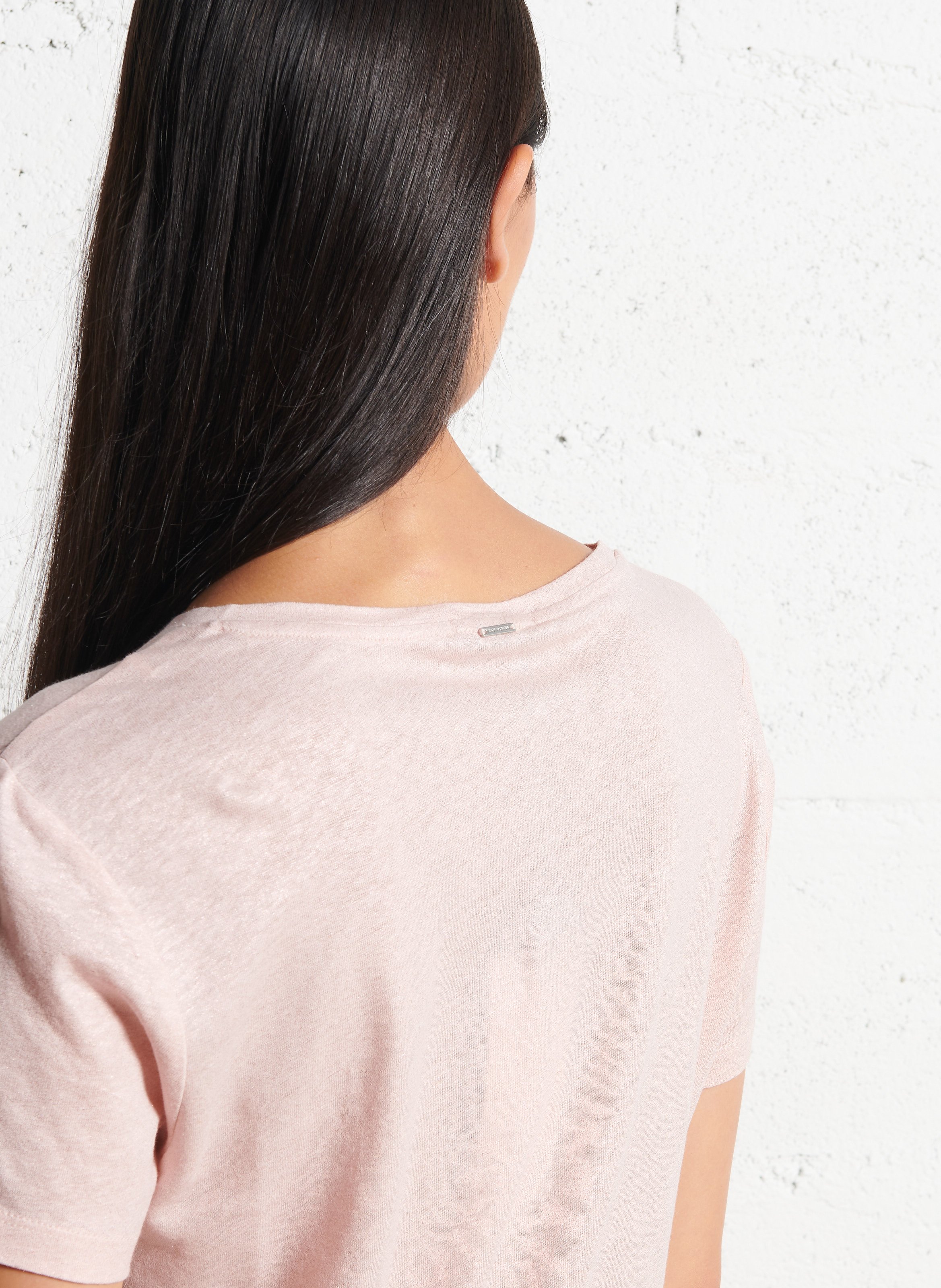 Glitzerndes V-Ausschnitt T-Shirt aus Leinenmischung IKKS Rosa