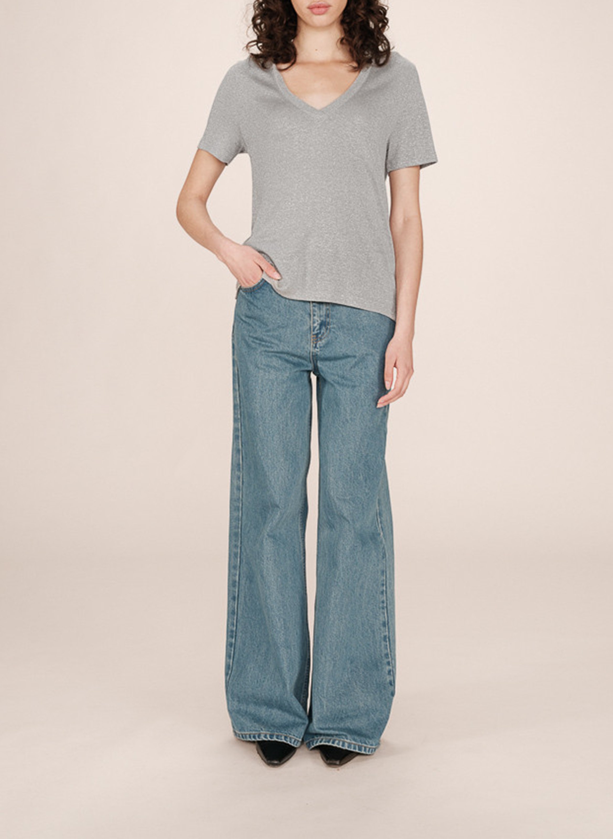 Crepe V-neck top GRACE ET MILA Silver