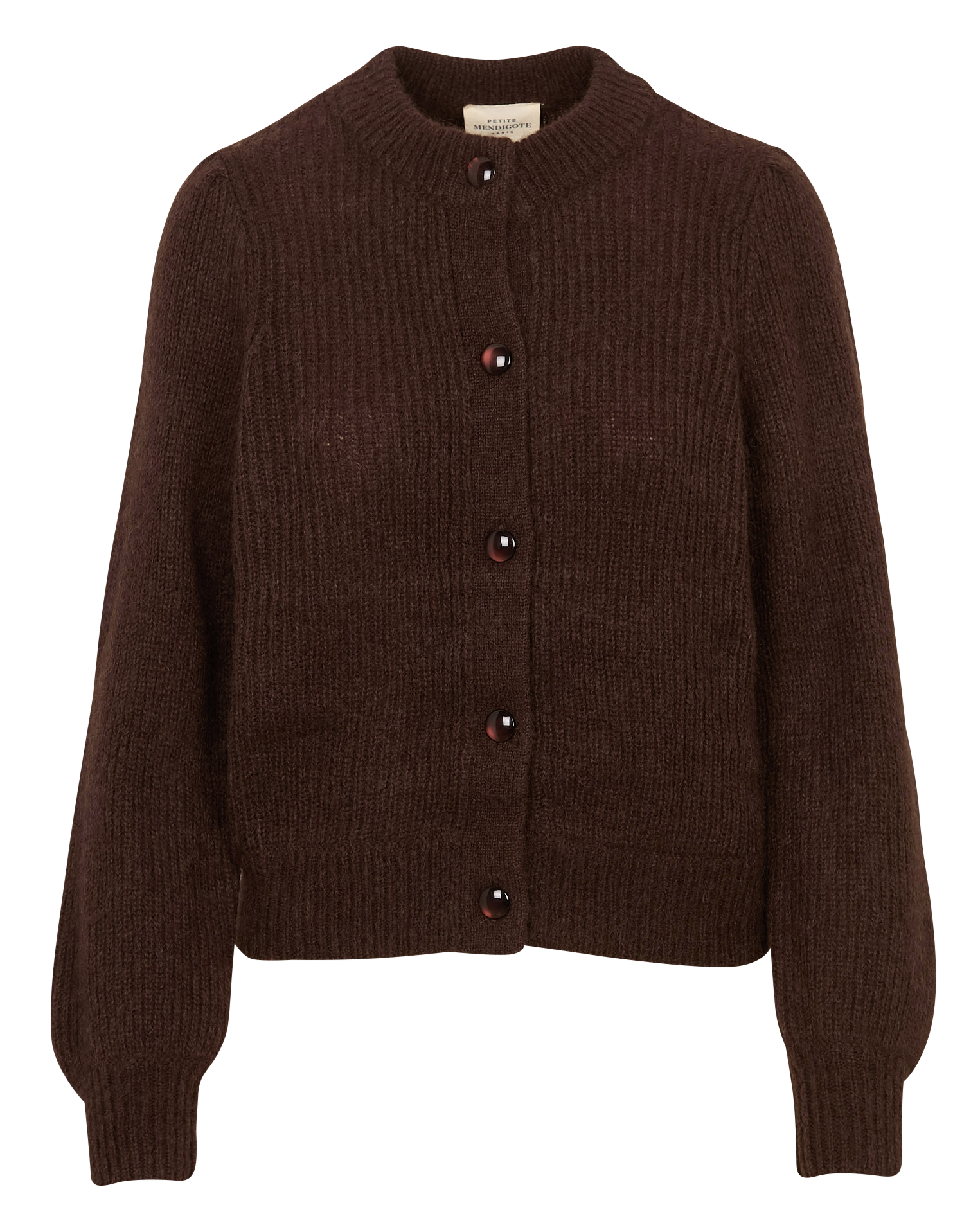 Straight round-neck wool-blend cardigan PETITE MENDIGOTE Brown