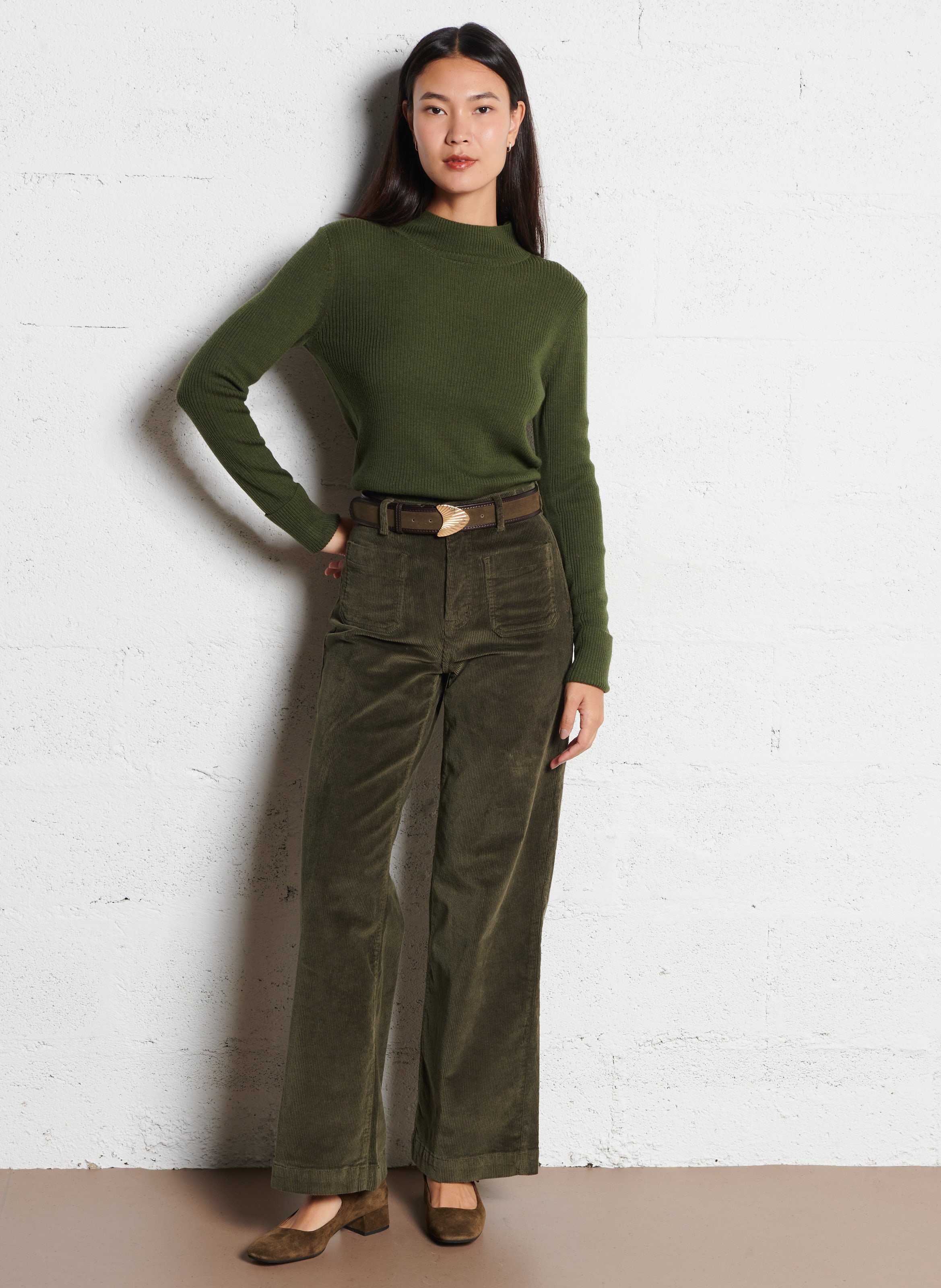 Pull ajusté col montant en laine BENSIMON Kaki