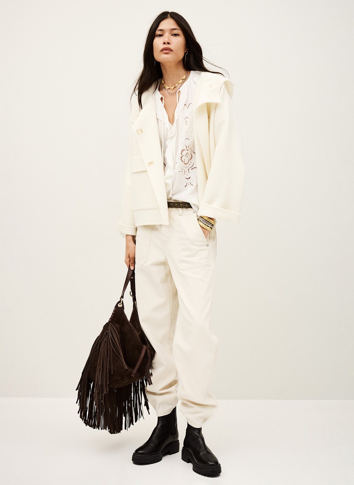 Korte wollen jas met capuchon BA&SH Beige