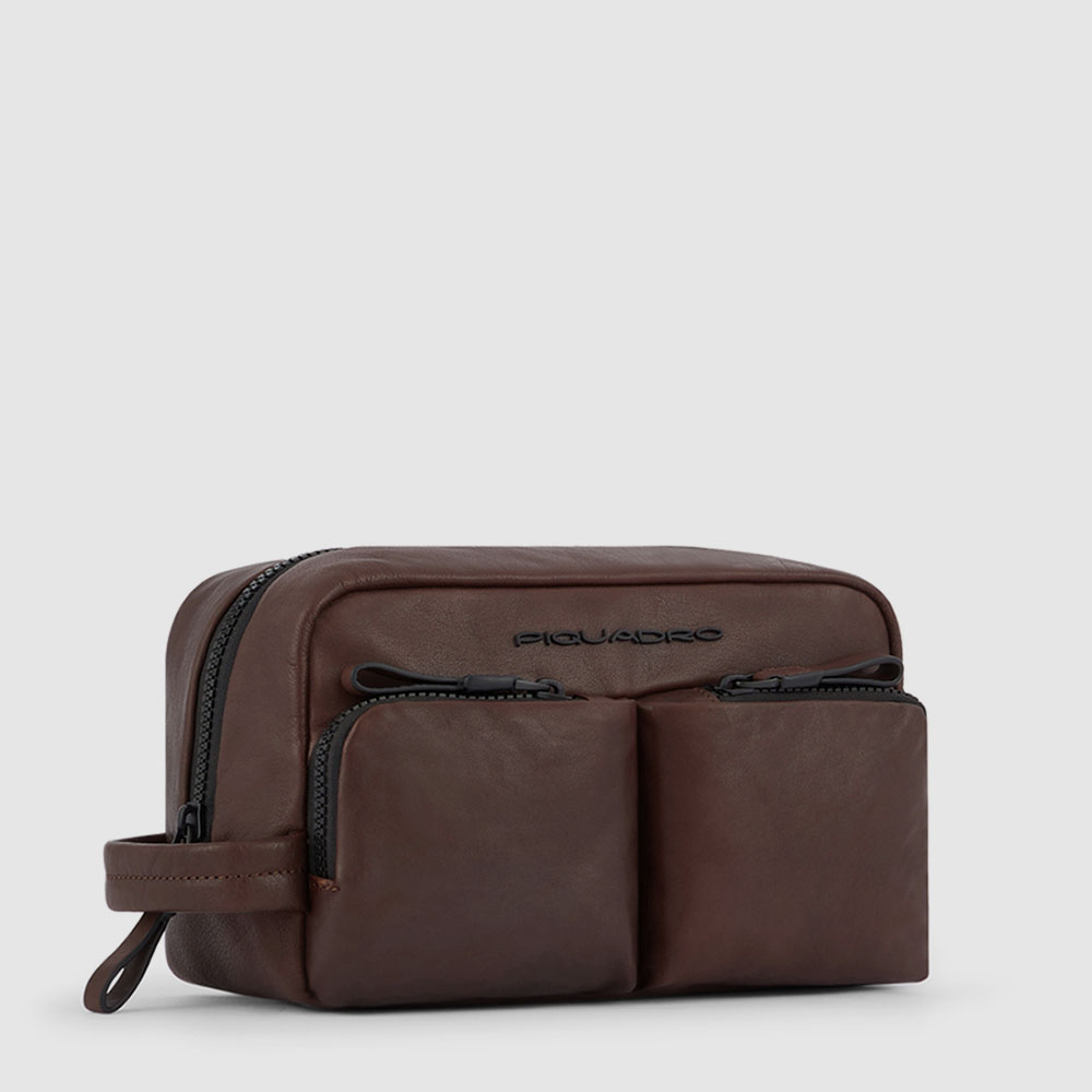 Leather toiletry bag PIQUADRO Brown