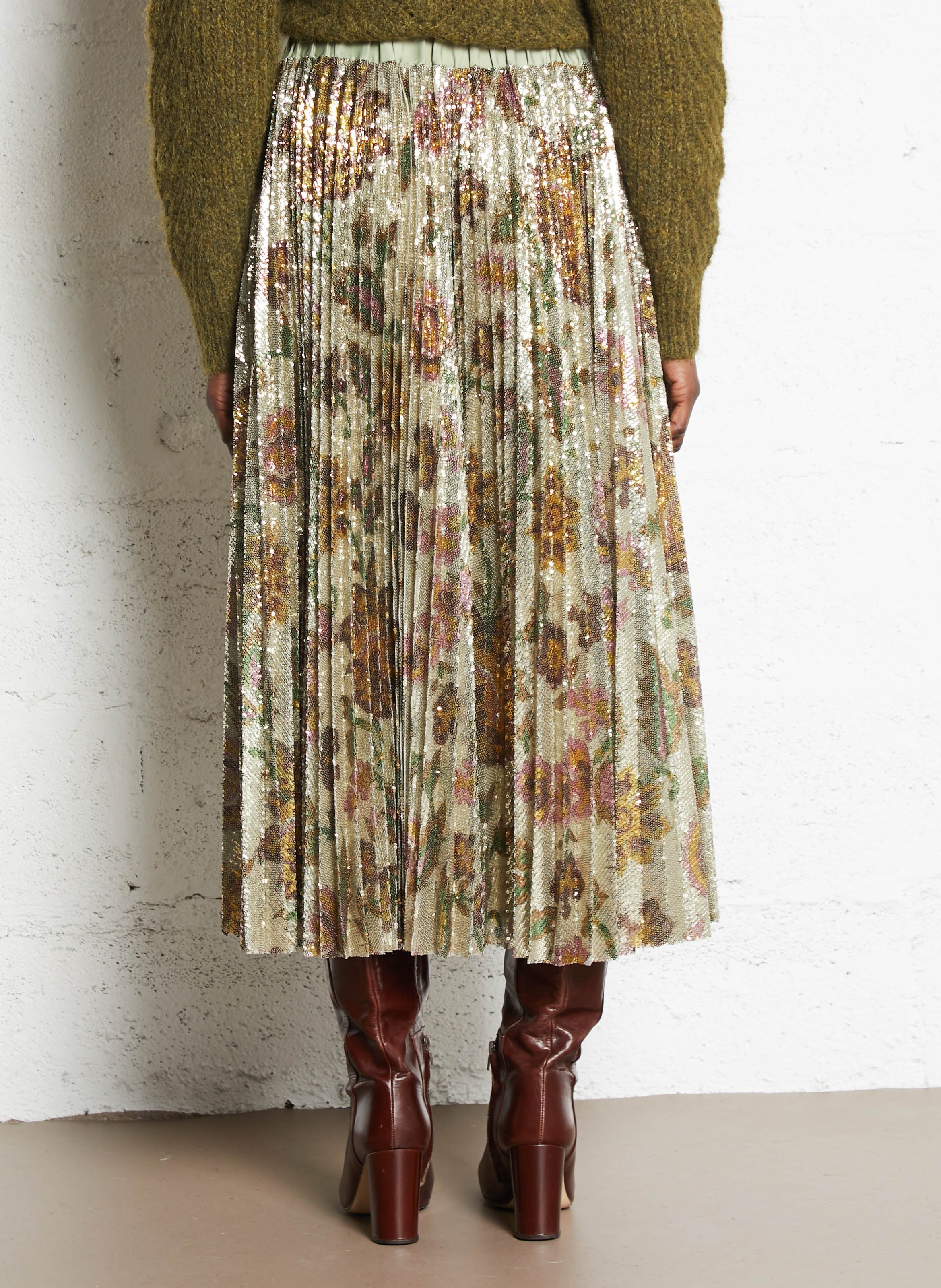 Jupe midi plissée imprimée PETITE MENDIGOTE Beige