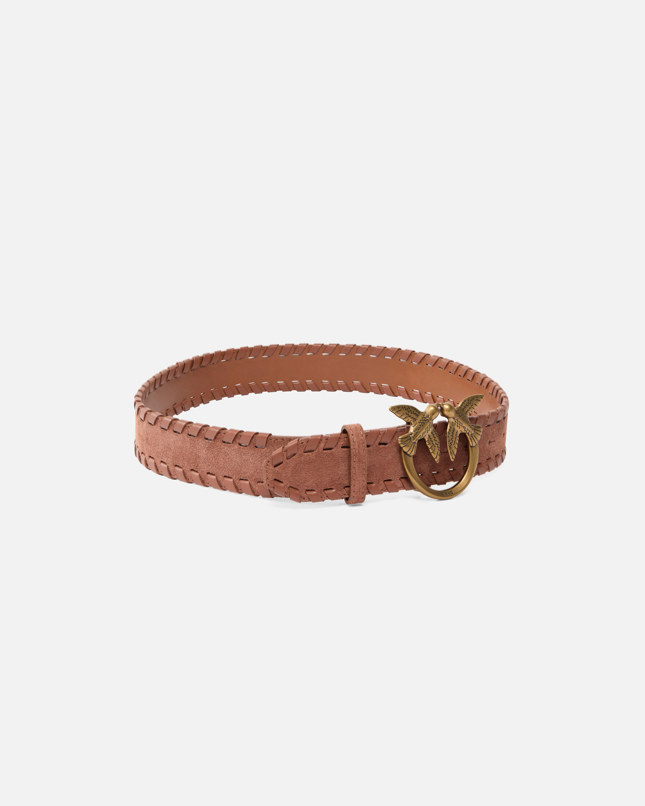 Leather belt with love birds buckle 4 cm PINKO Brown