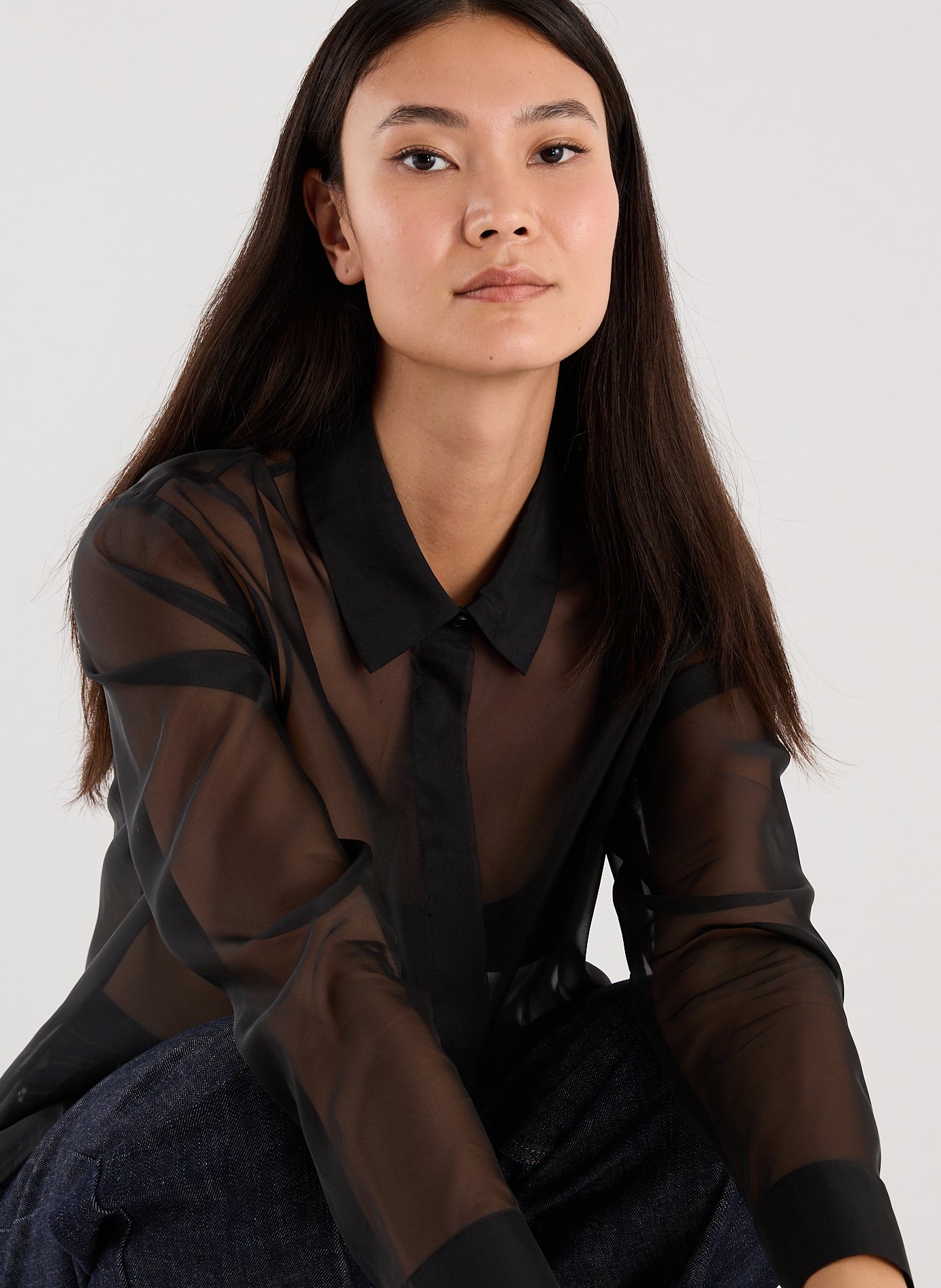 Straight sheer organza shirt SAISON 1865 Black