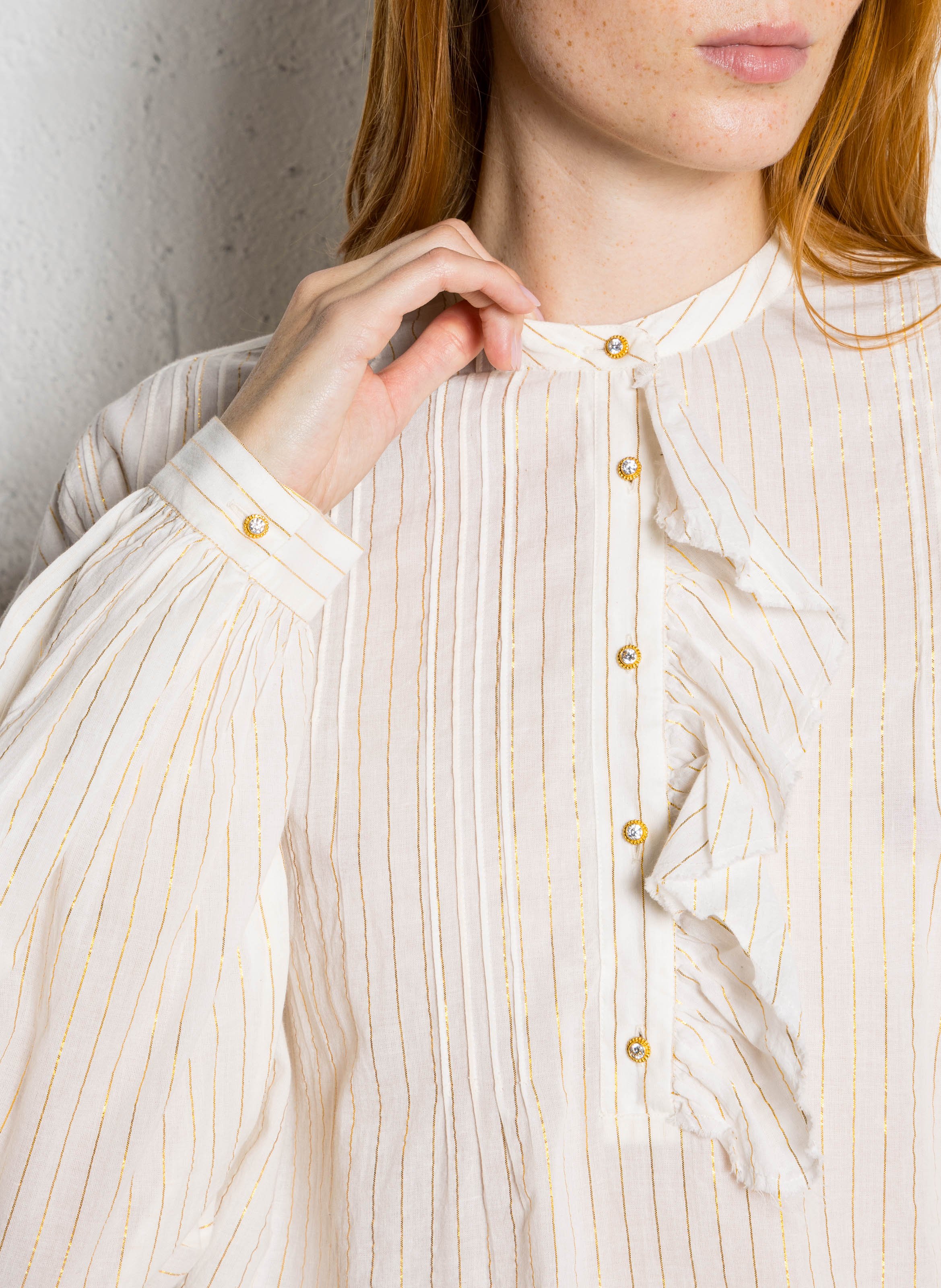 Gestreifte Baumwollbluse mit Rundhalsausschnitt LAURENCE BRAS Golden