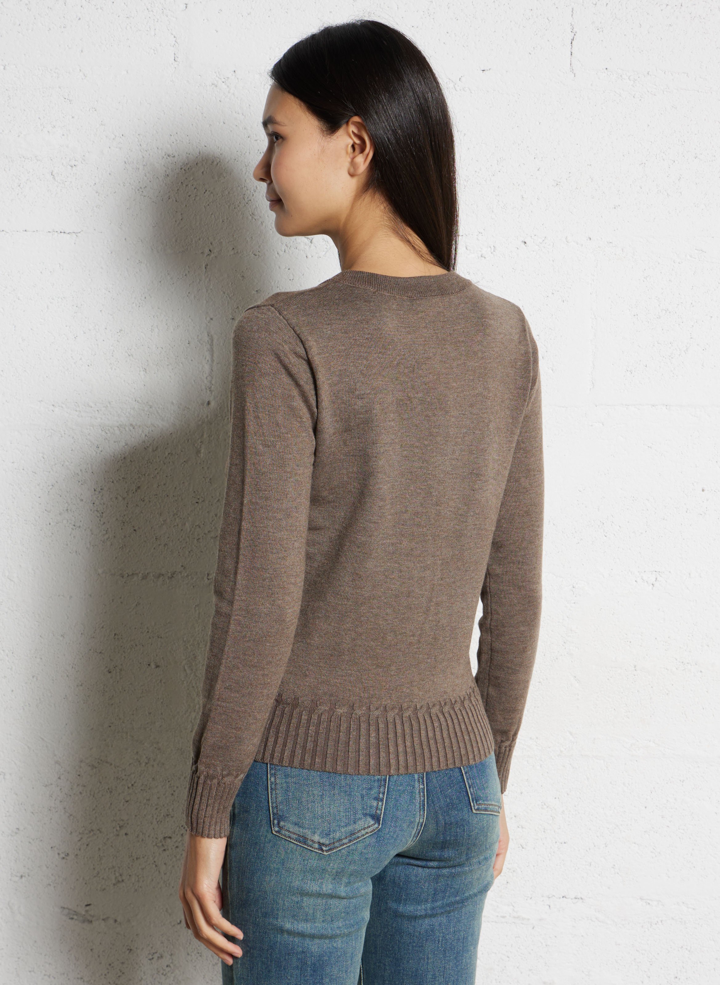 Pull ajusté col rond LA PETITE ETOILE Marron