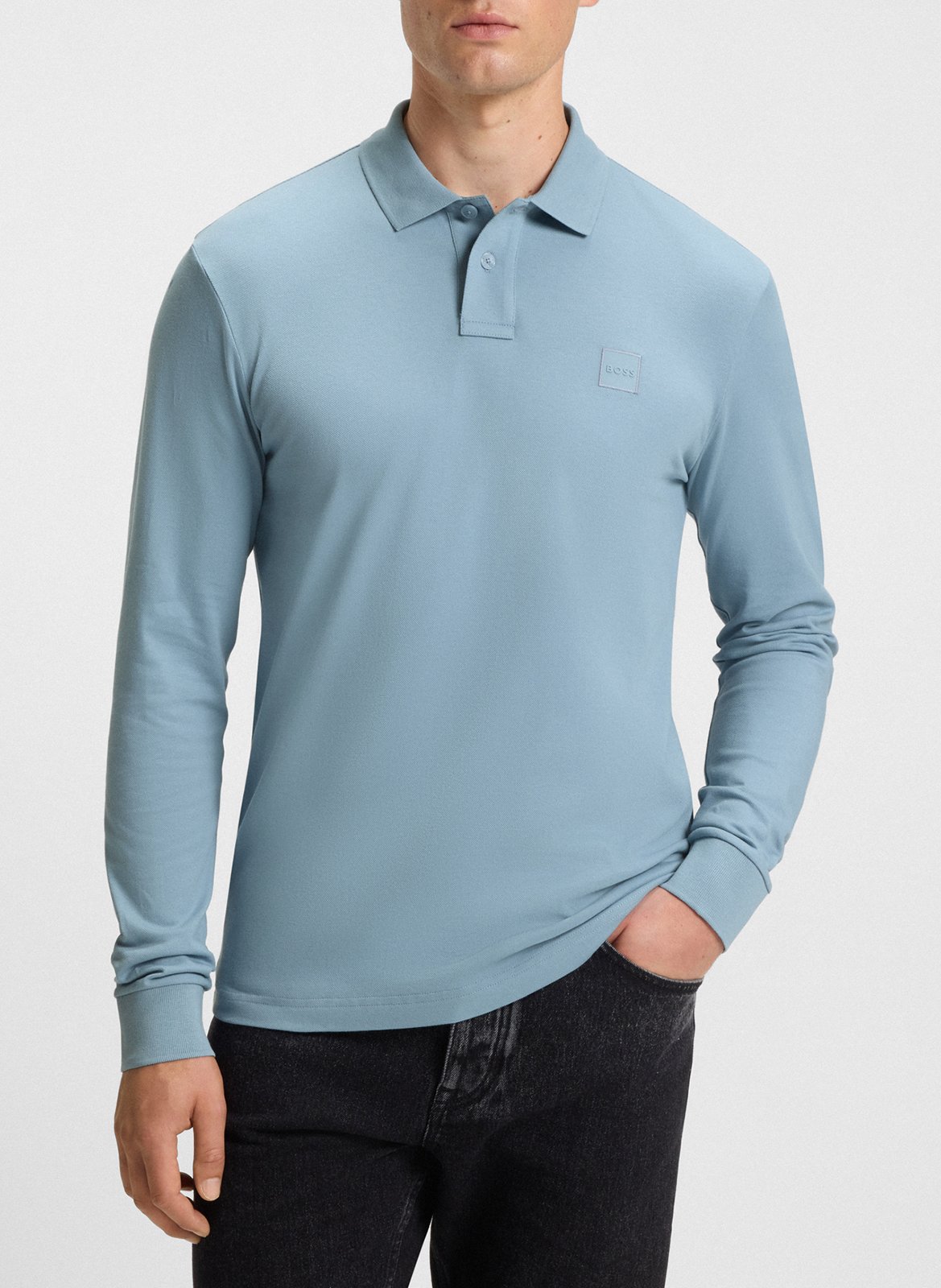 Regular-fit long-sleeved cotton-blend polo shirt BOSS