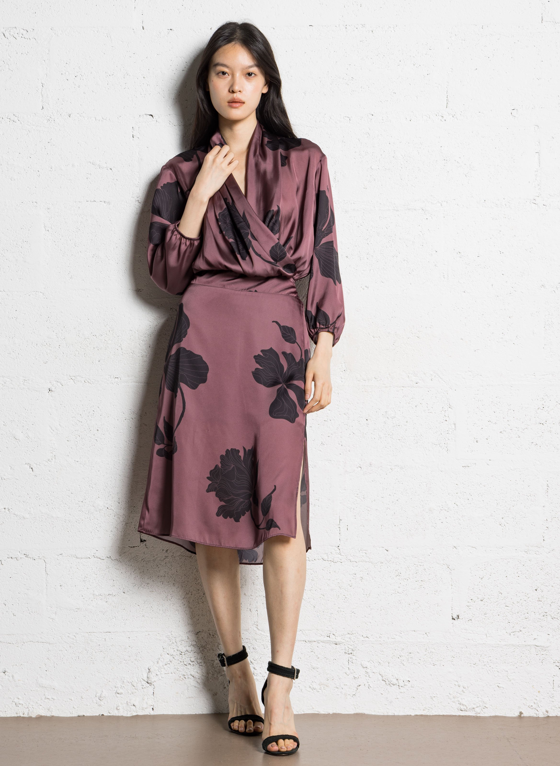 Floral print V-neck midi dress IKKS Brown
