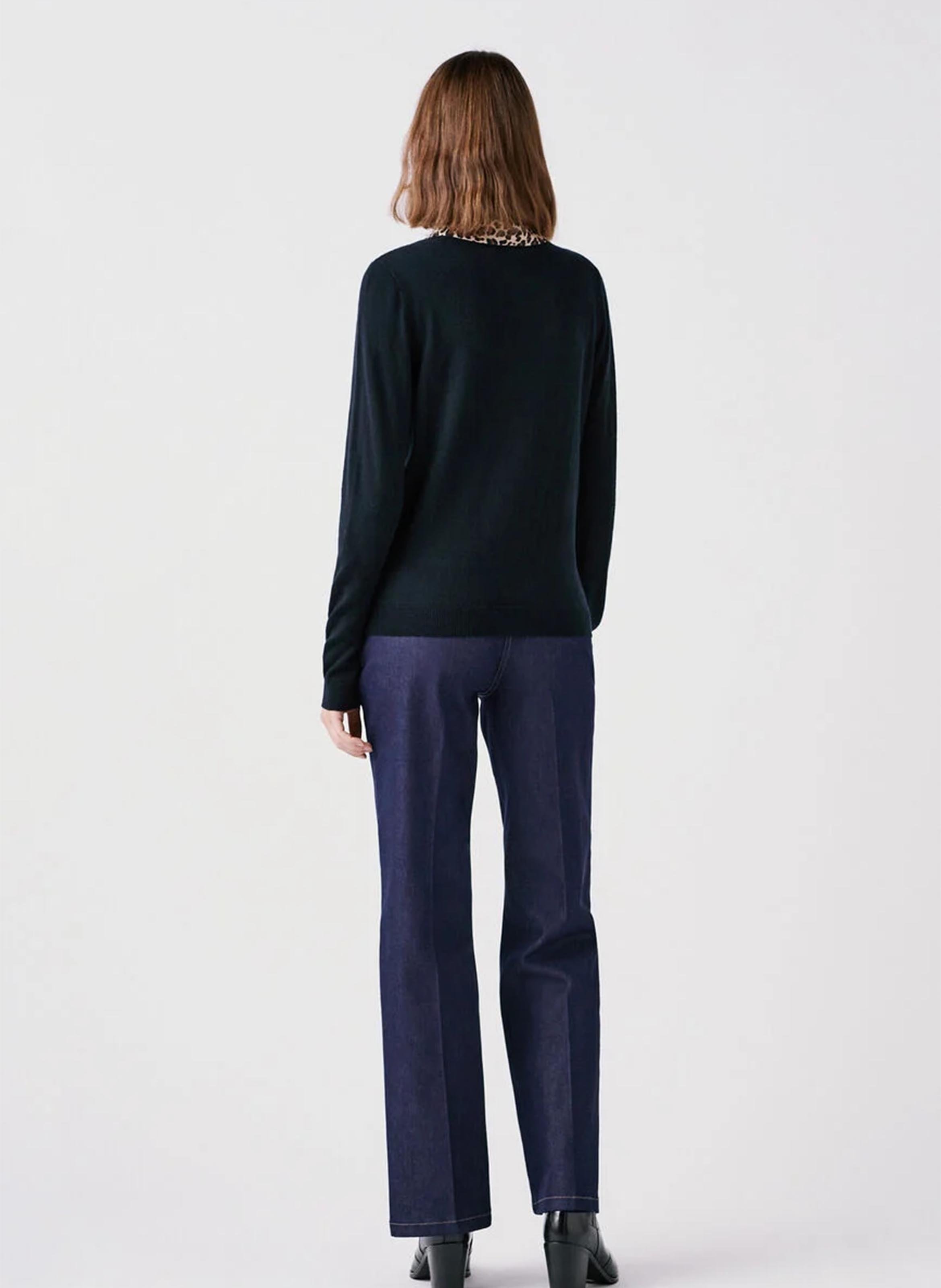 Pull col classique en laine et en cachemire mélangés CAROLL Noir