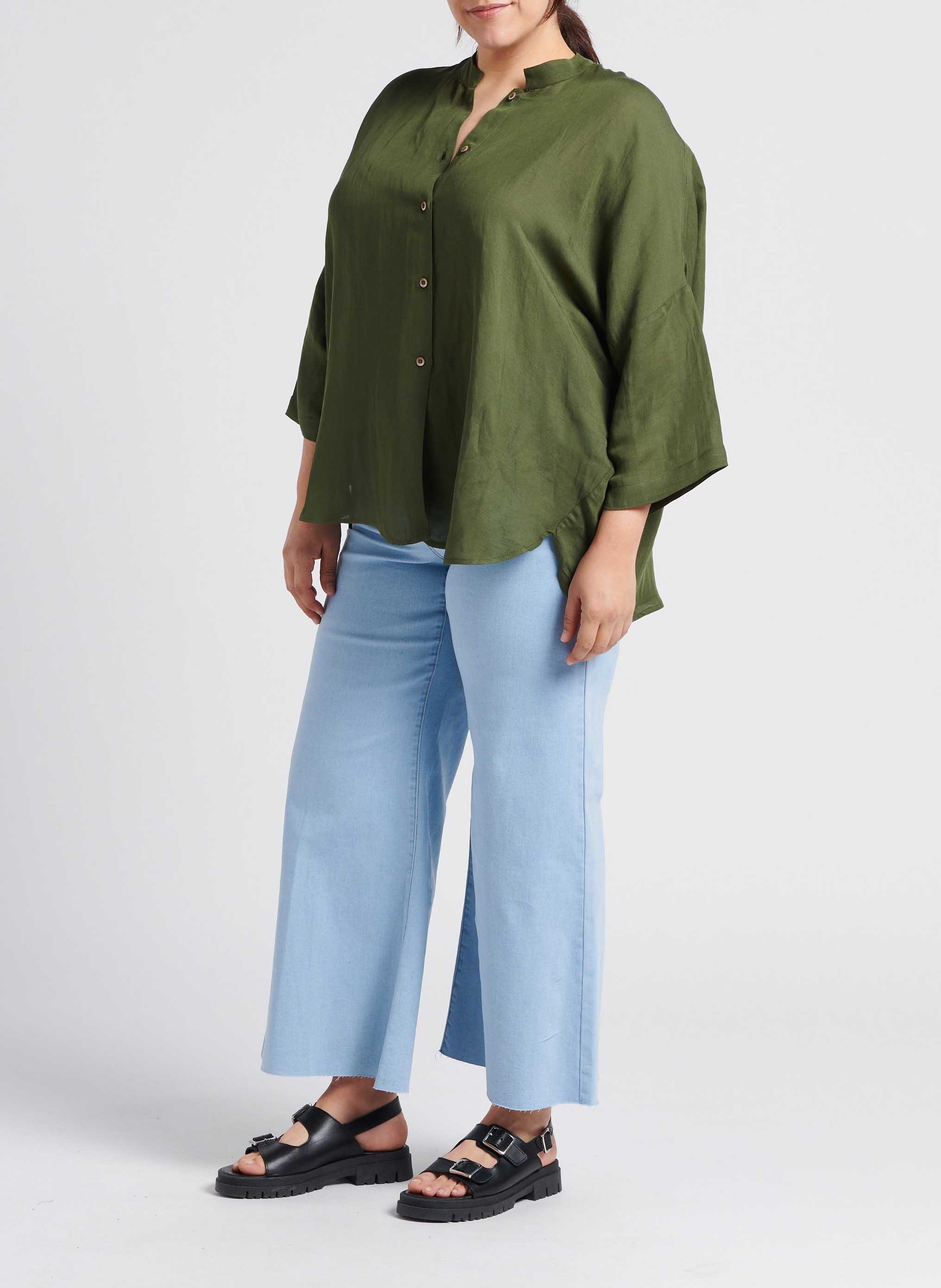 High-waisted slit cotton-blend jeans MAT FASHION Raw denim