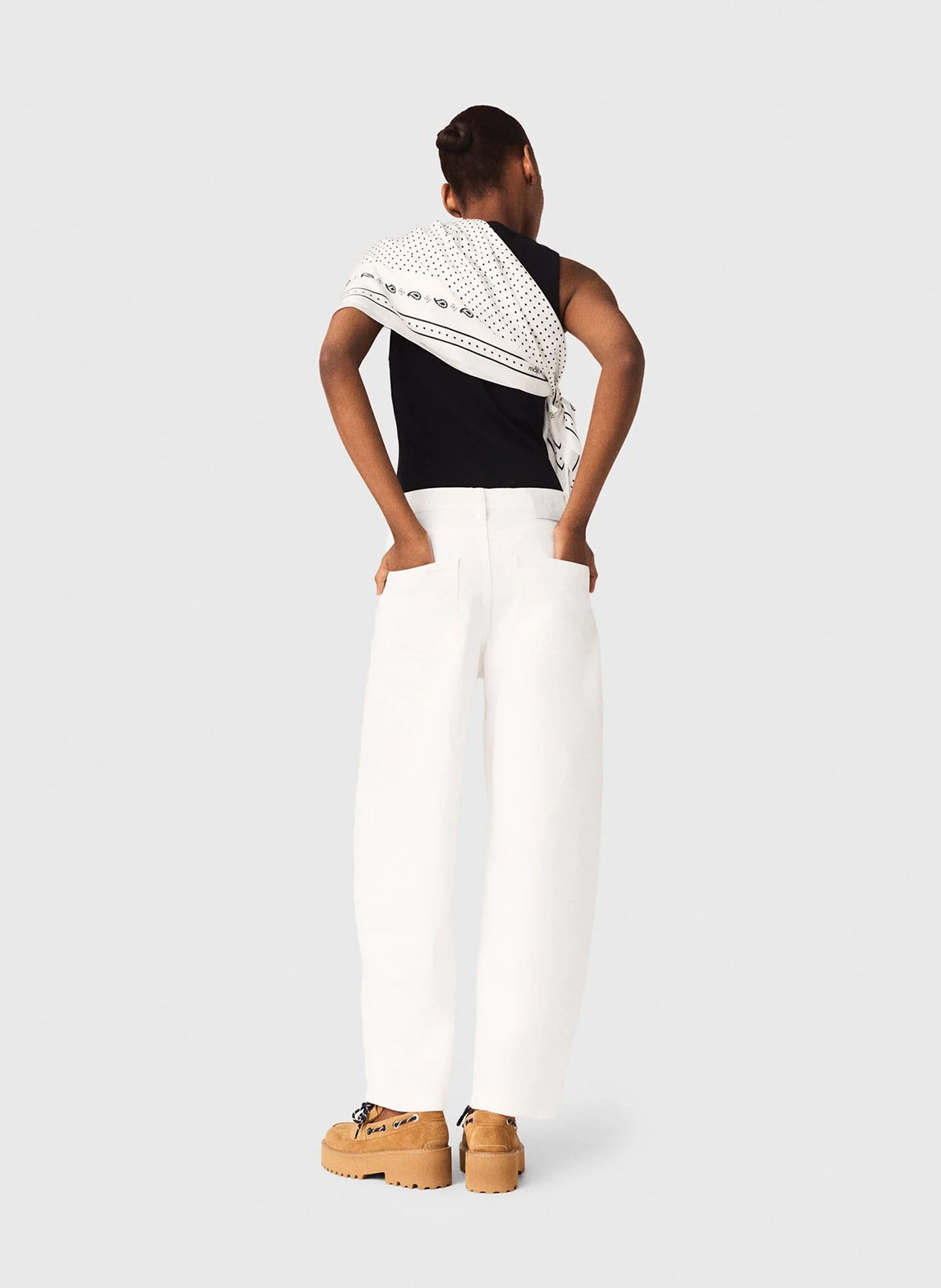 Wijde broek met hoge taille in effen kleur MAJE Wit