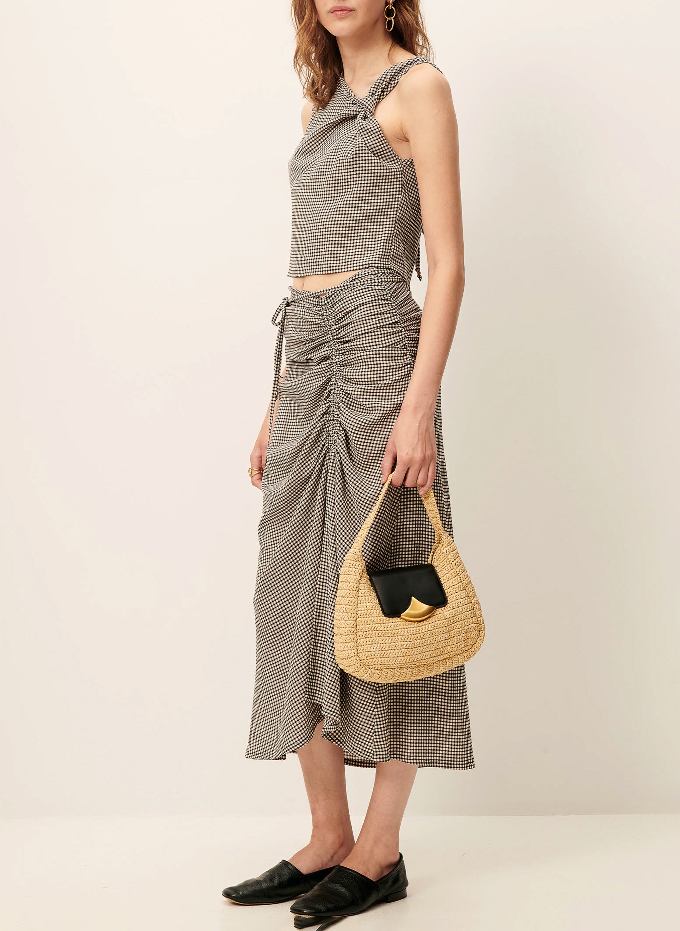 <p>Top droit with asymmetrical collar and print</p> SESSUN Grey