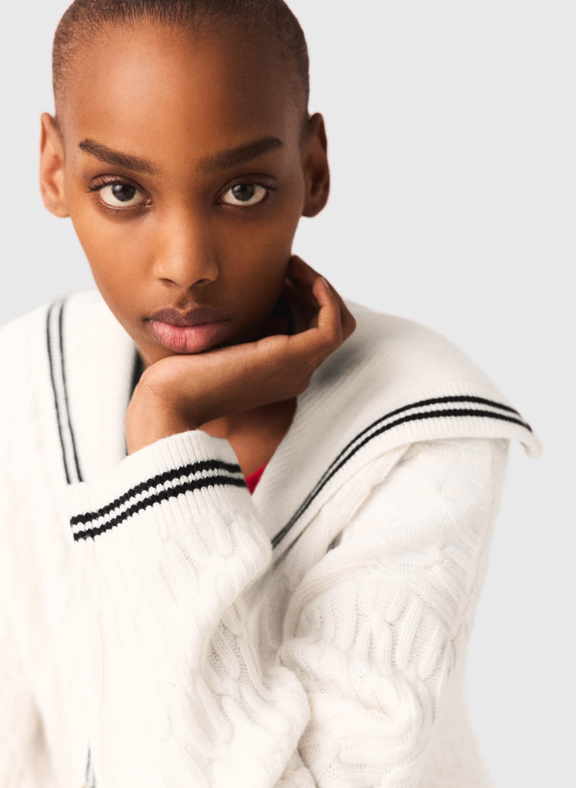 Rechte vest met omgeslagen kraag van gebreide wol MAJE Beige