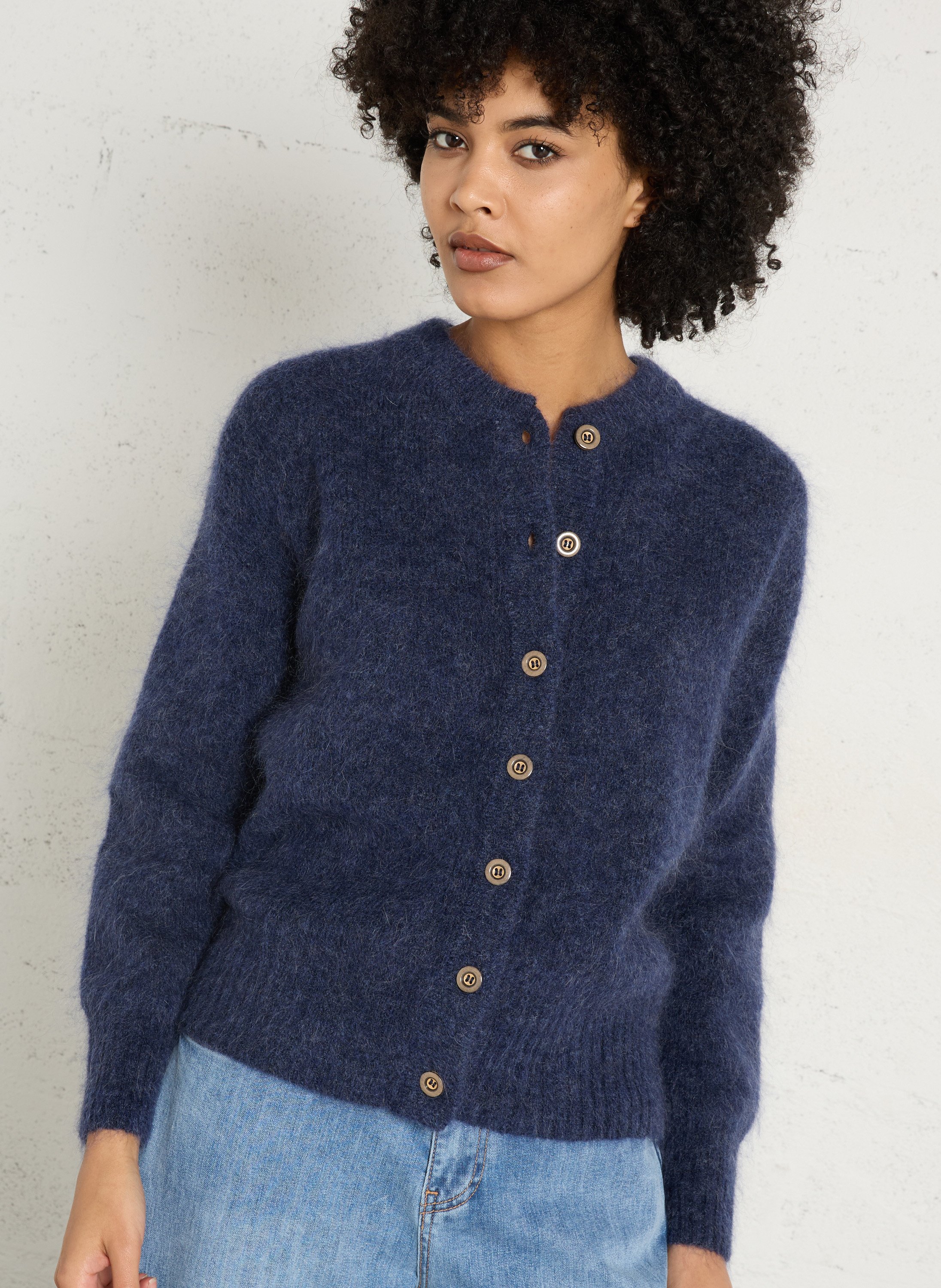 Cardigan col rond en mohair mélangé MAISON 123 Bleu