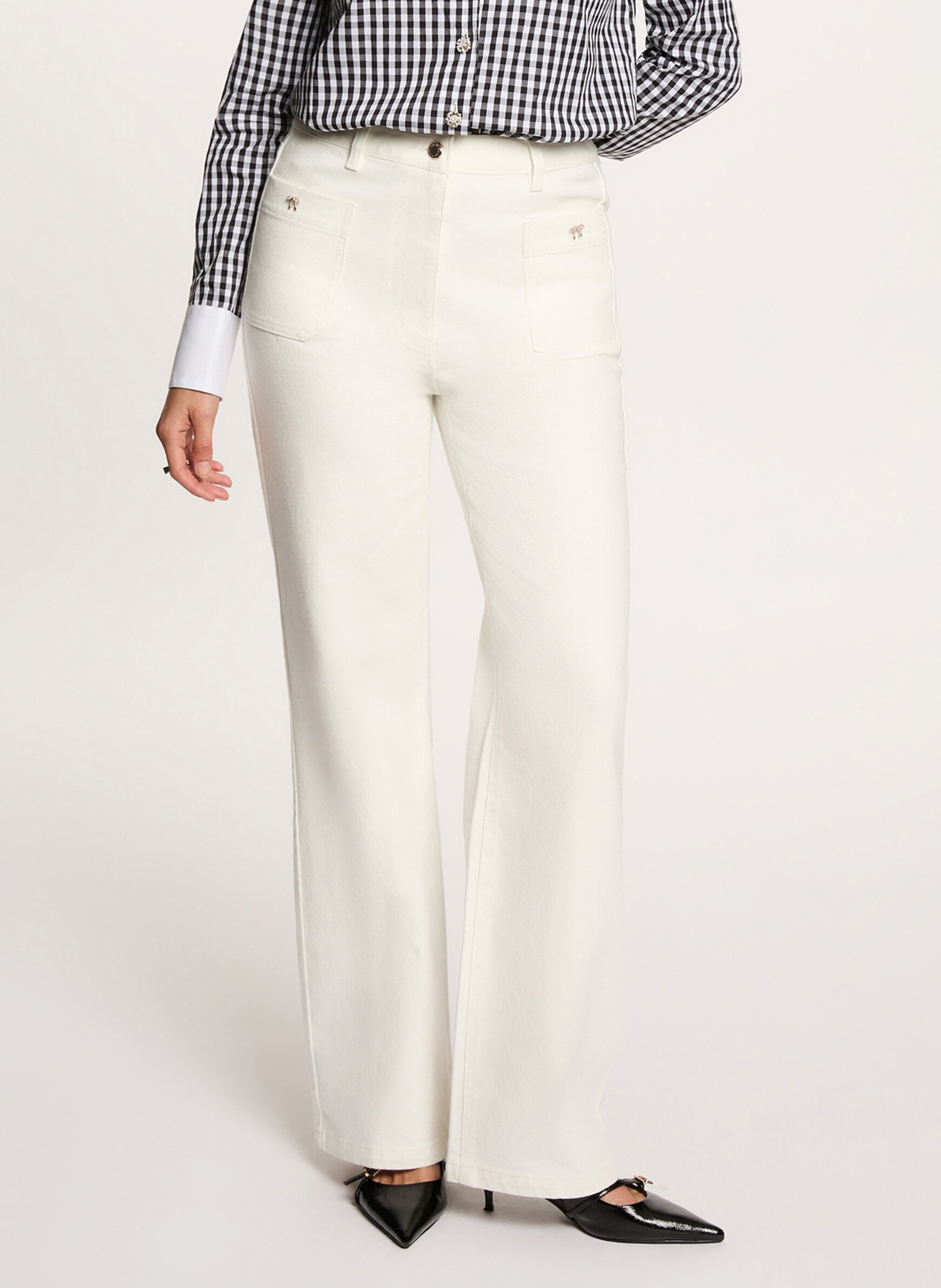 High-rise cotton-blend bootcut jeans MORGAN White