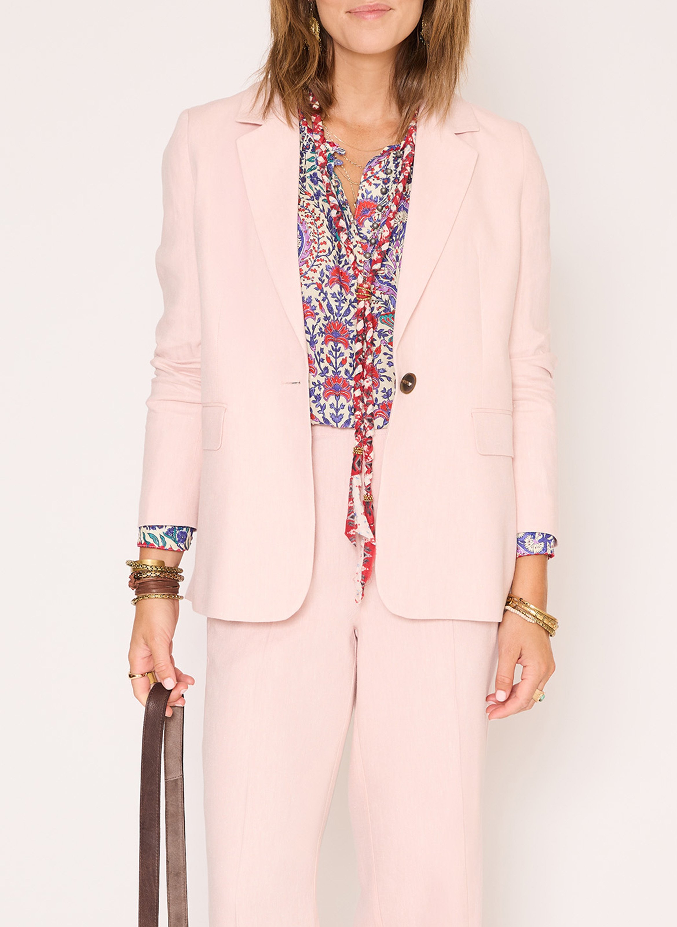 Gerade geschnittener Blazer aus Leinen-Mix MKT Rosa