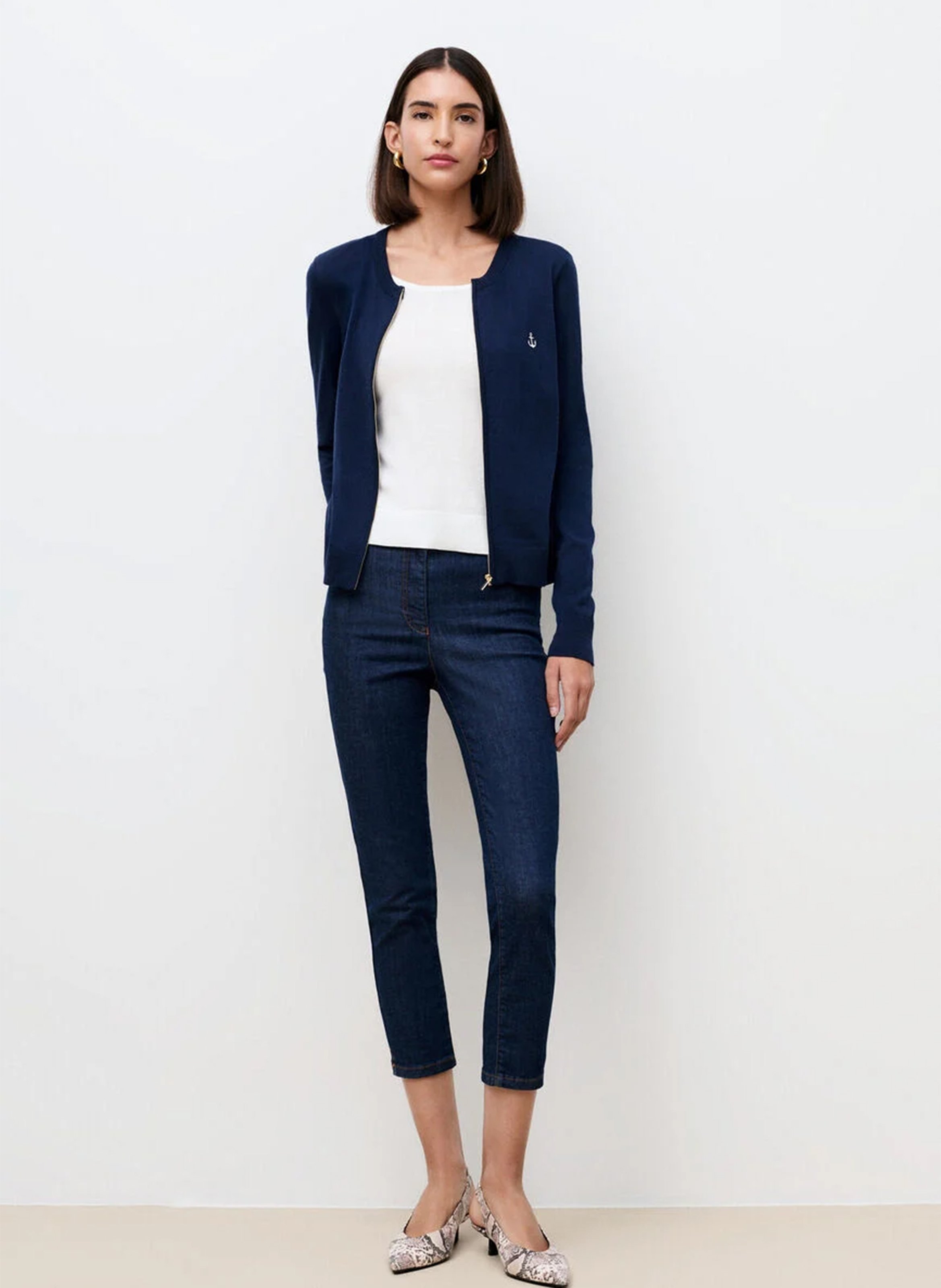 Gilet droit col rond en coton mélangé CAROLL Bleu