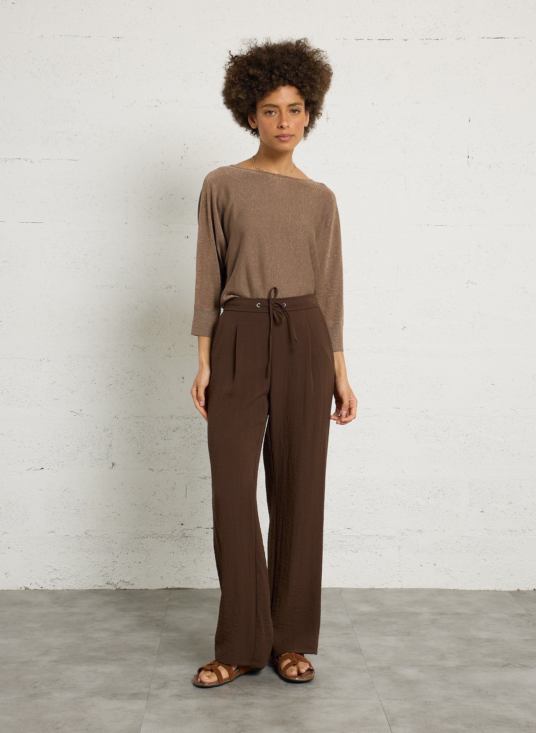 Pull fin pailleté manches 3/4 SUD EXPRESS Marron