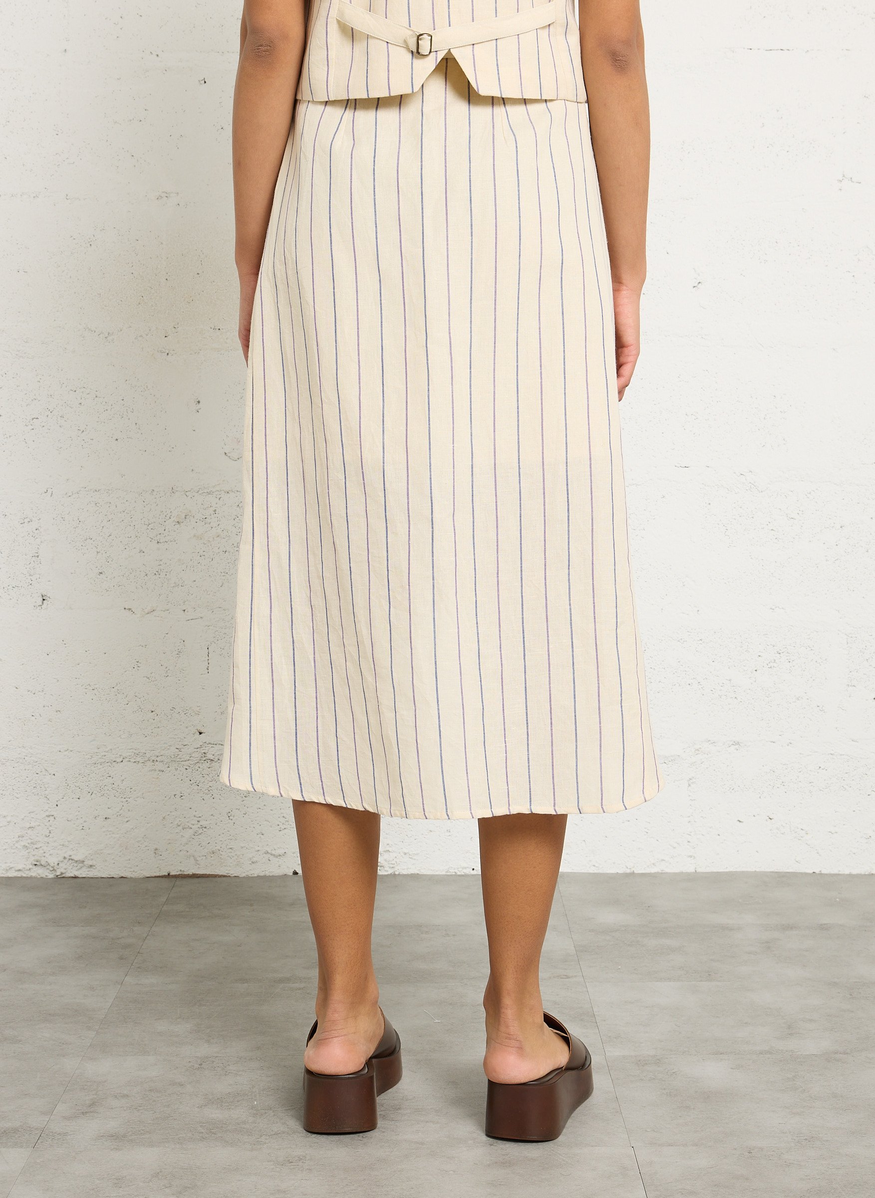 Jupe portefeuille rayée en lin LOUISE MISHA Beige