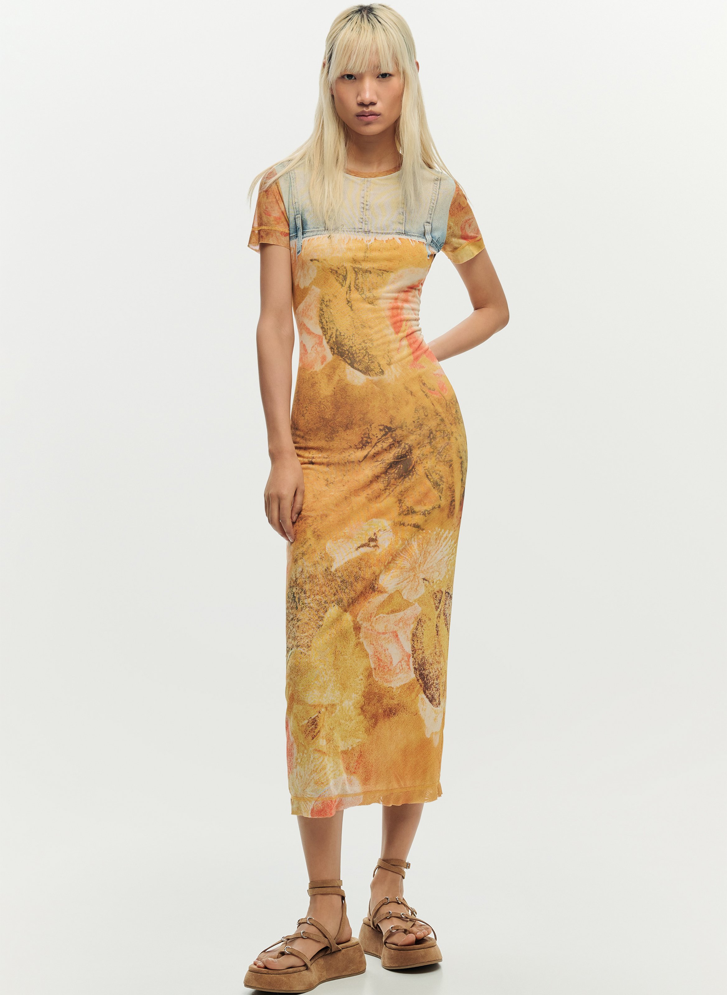 Gerade geschnittenes Midikleid mit Print DESIGUAL Gelb