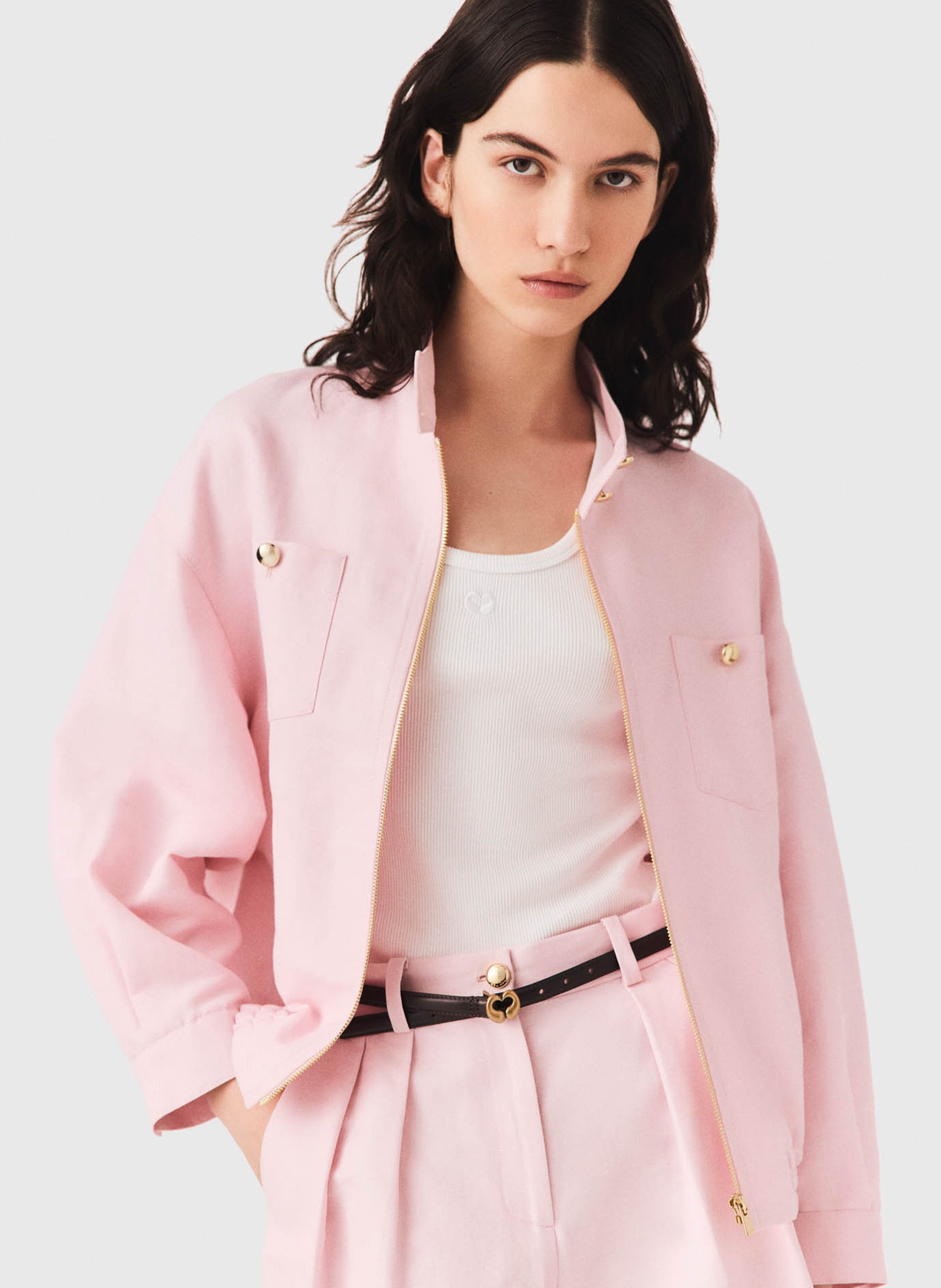 Veste oversize en coton et lin MAJE Rose