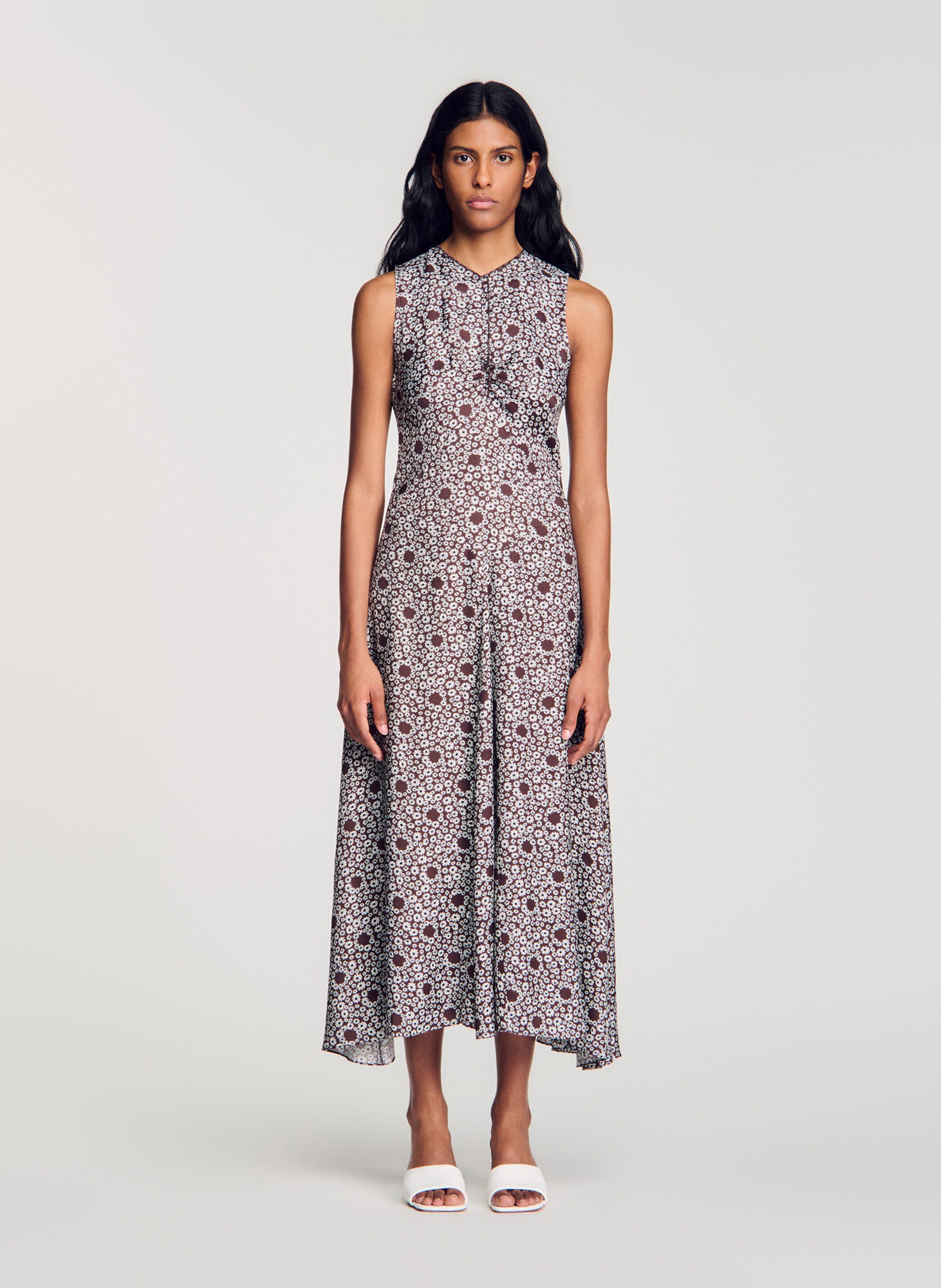 Sleeveless printed long dress SANDRO Brown