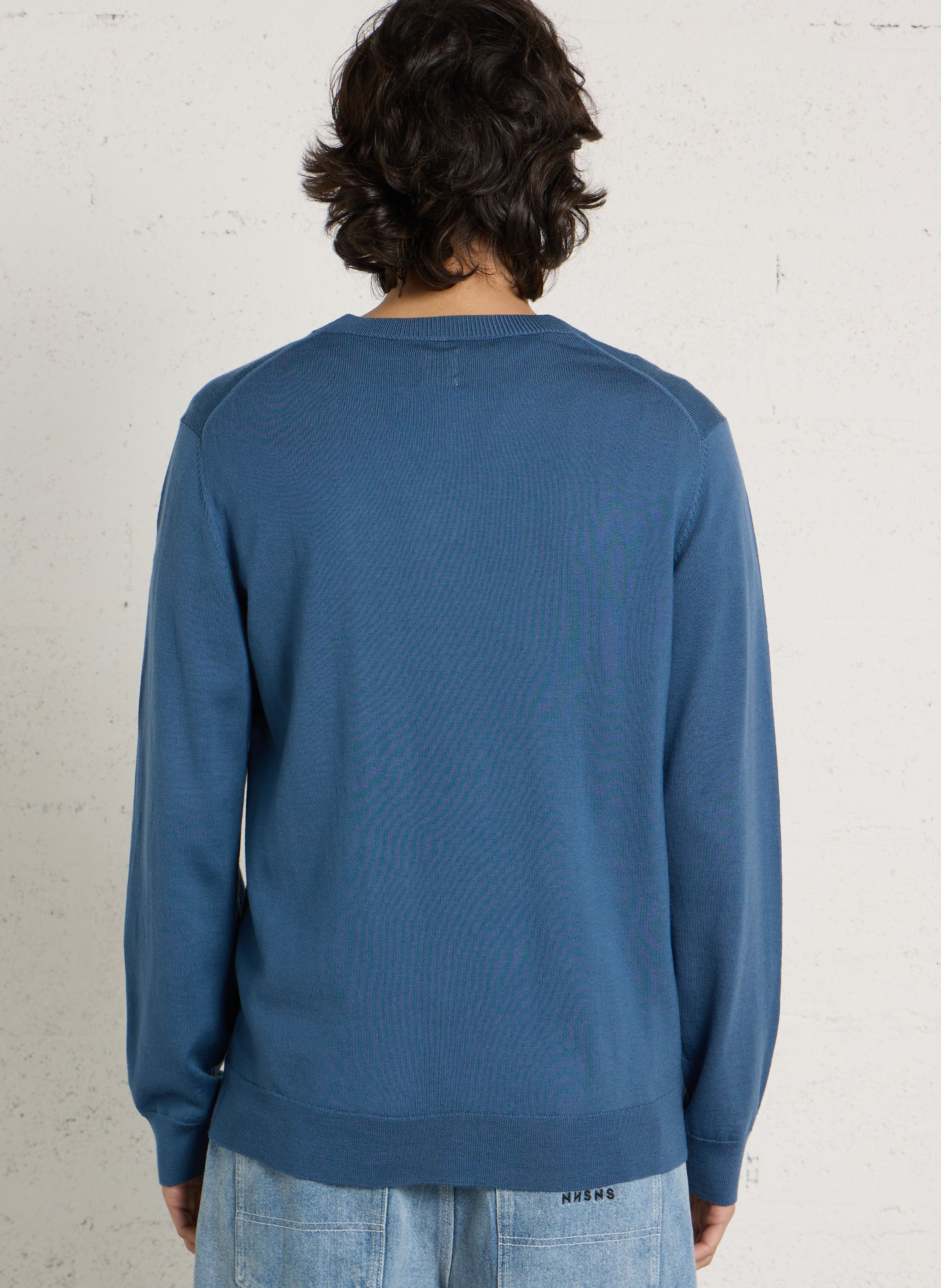 Pull droit col V en laine mérinos AU PRINTEMPS PARIS Bleu