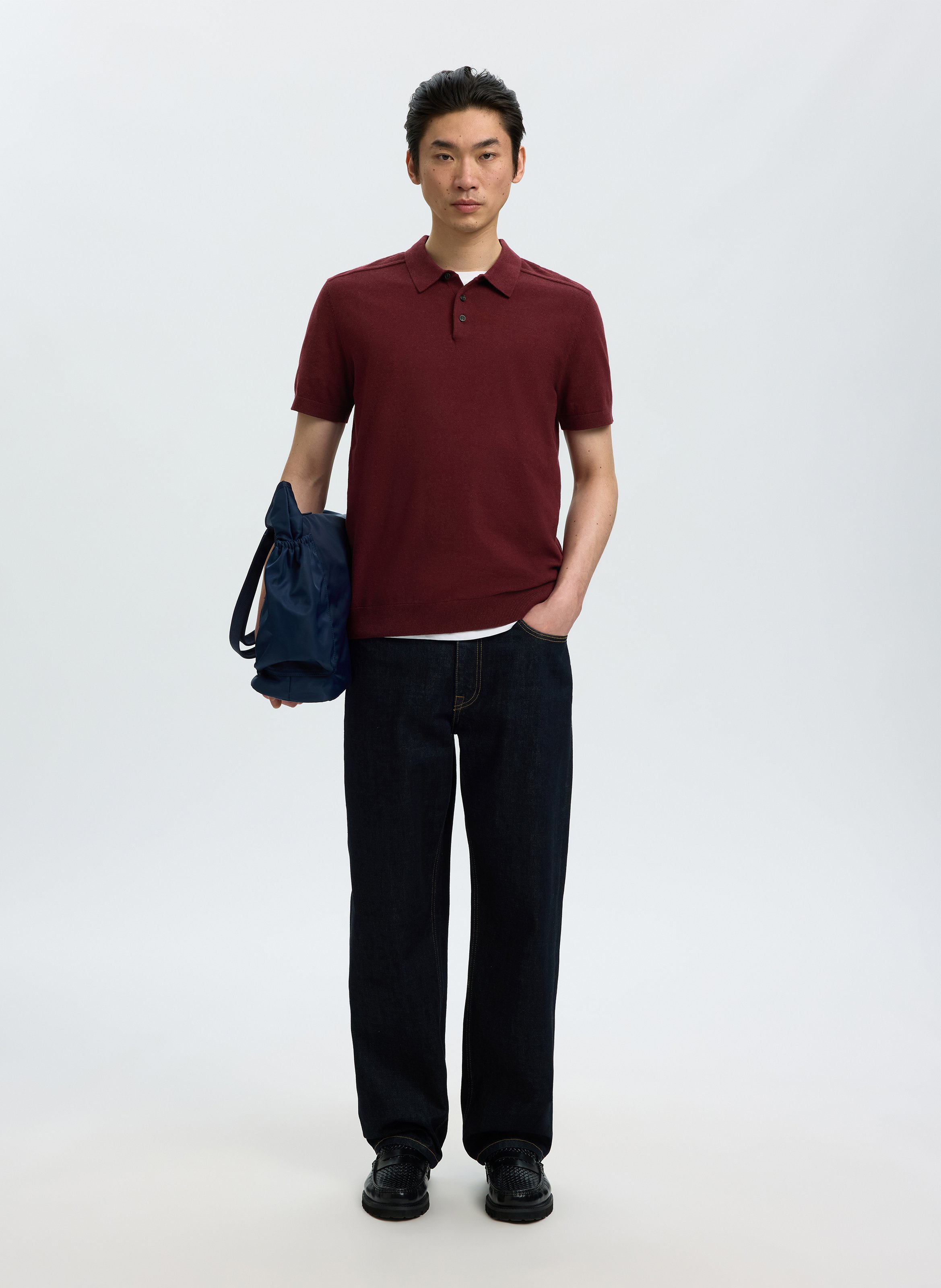 Polo manches courtes regular-fit en coton maillé SELECTED Prune