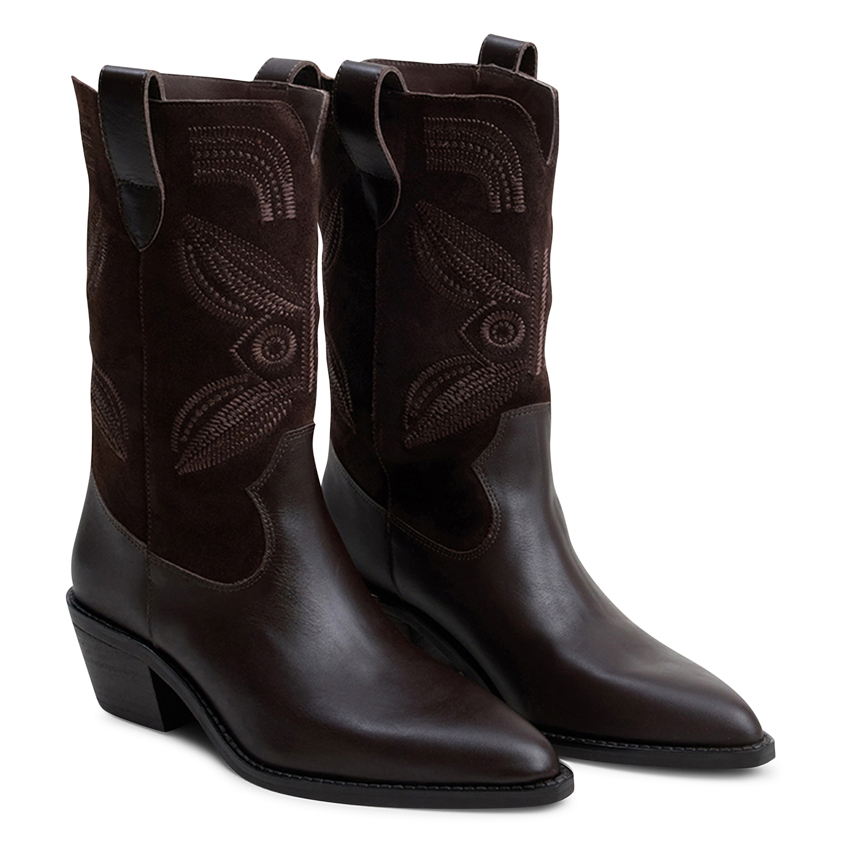 Pointed toe leather boots with stitching JONAK Brown