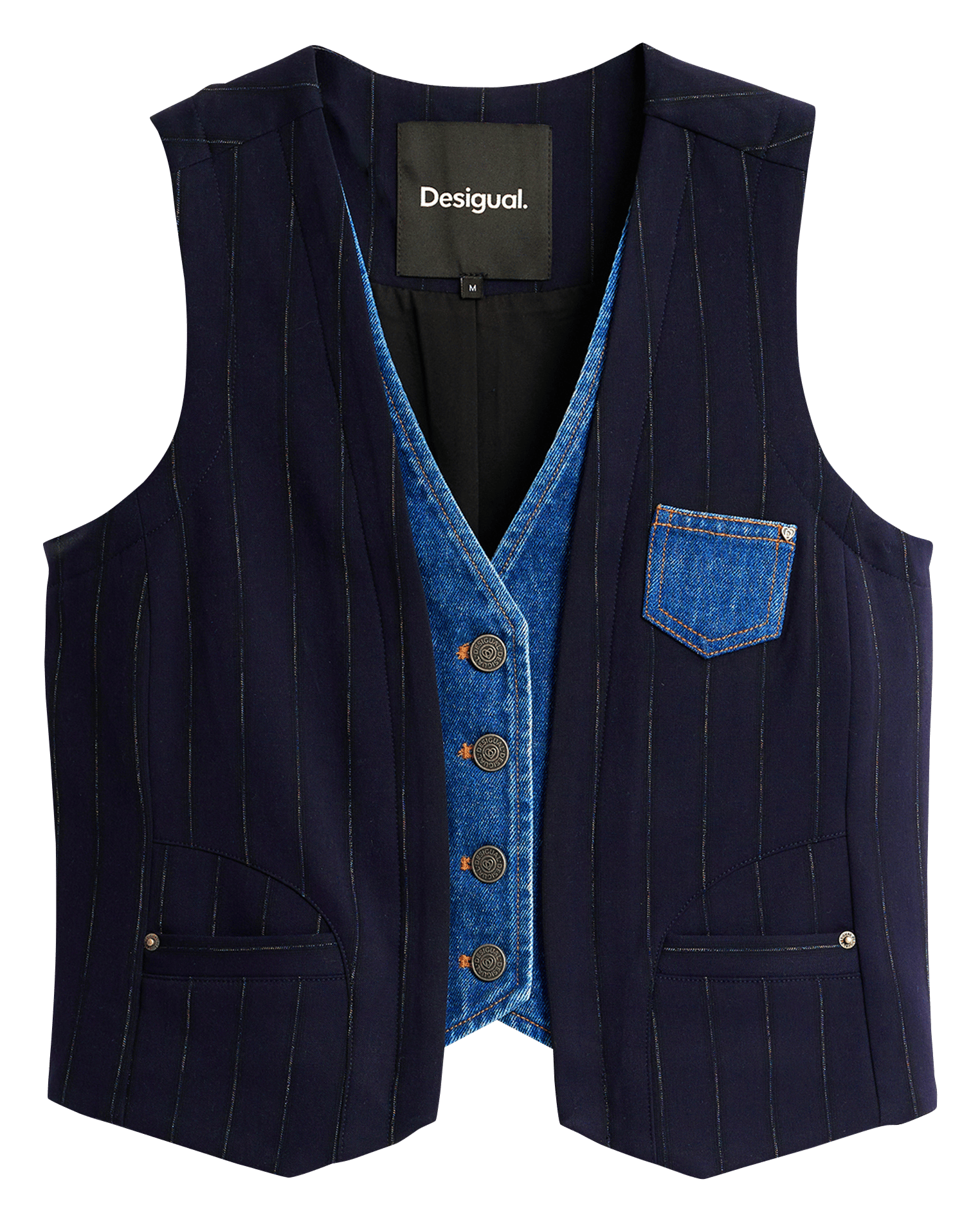 Veste col V bi matière  DESIGUAL Bleu
