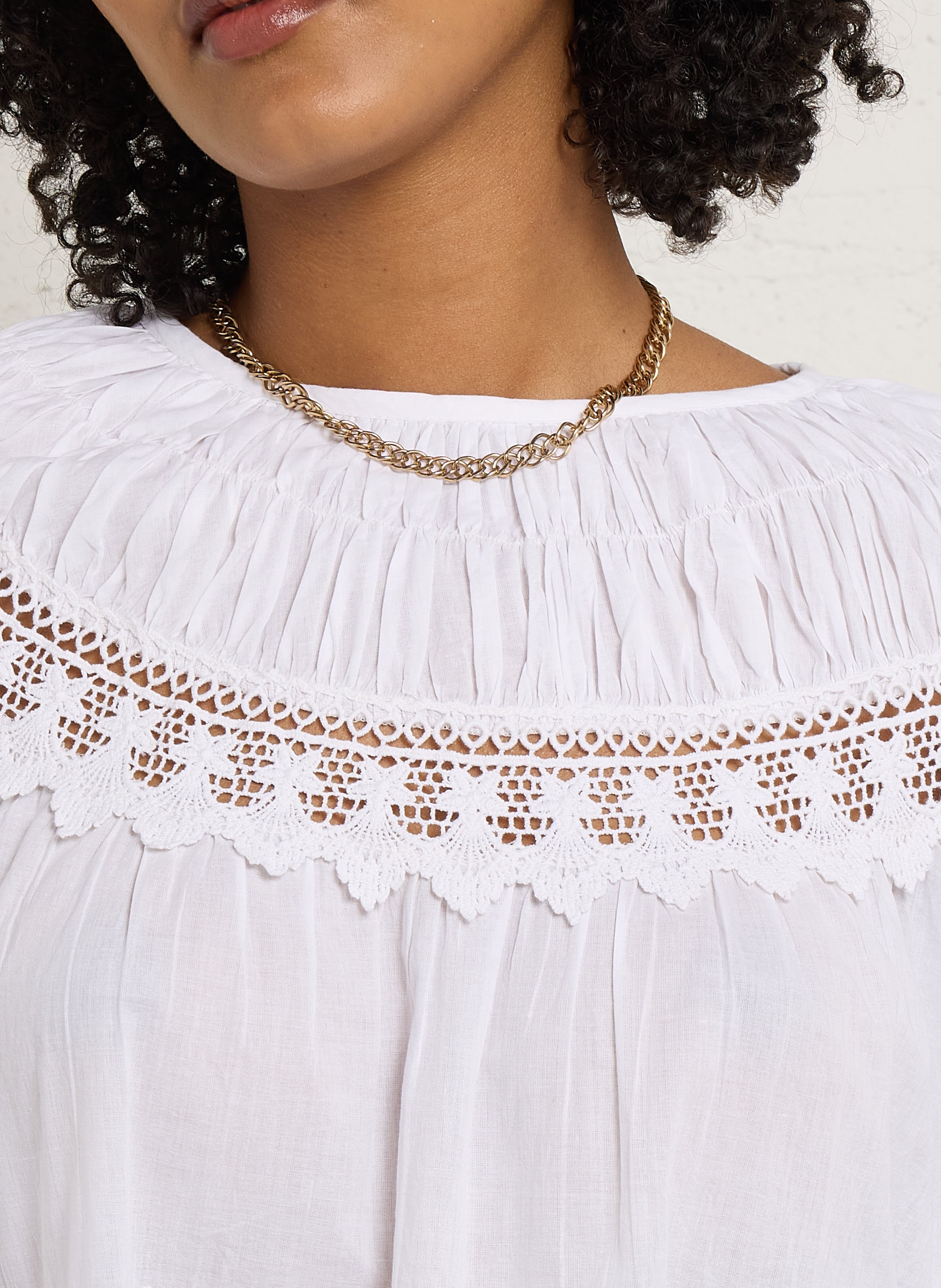 Oversize cotton round-neck blouse SUD EXPRESS White