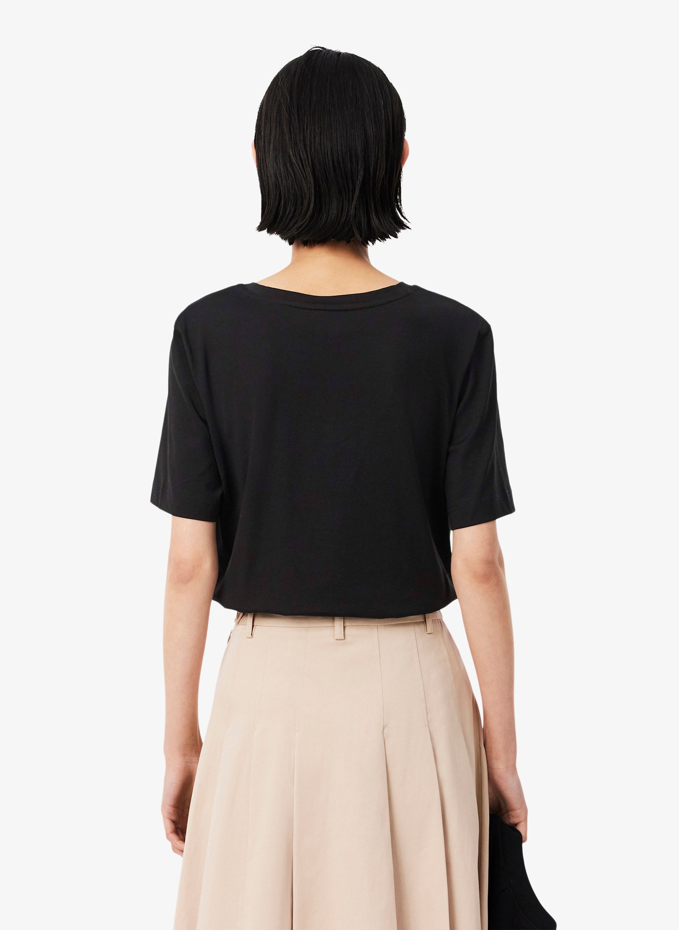 T-Shirt mit V-Ausschnitt aus Baumwolle LACOSTE Schwarz