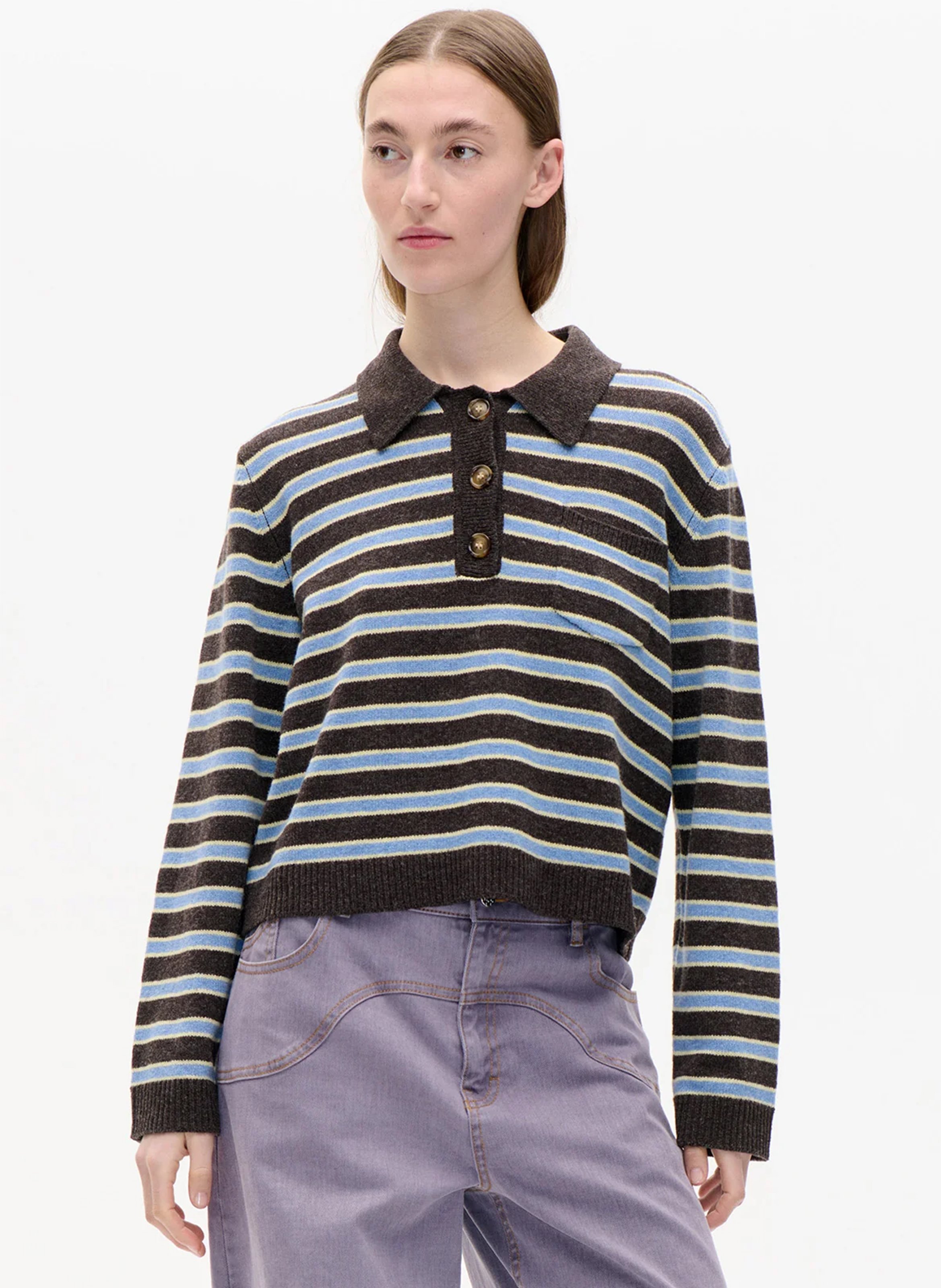 Gerader Wollpullover mit Polokragen und Streifen BAUM UND PFERDGARTEN Mehrfarbig