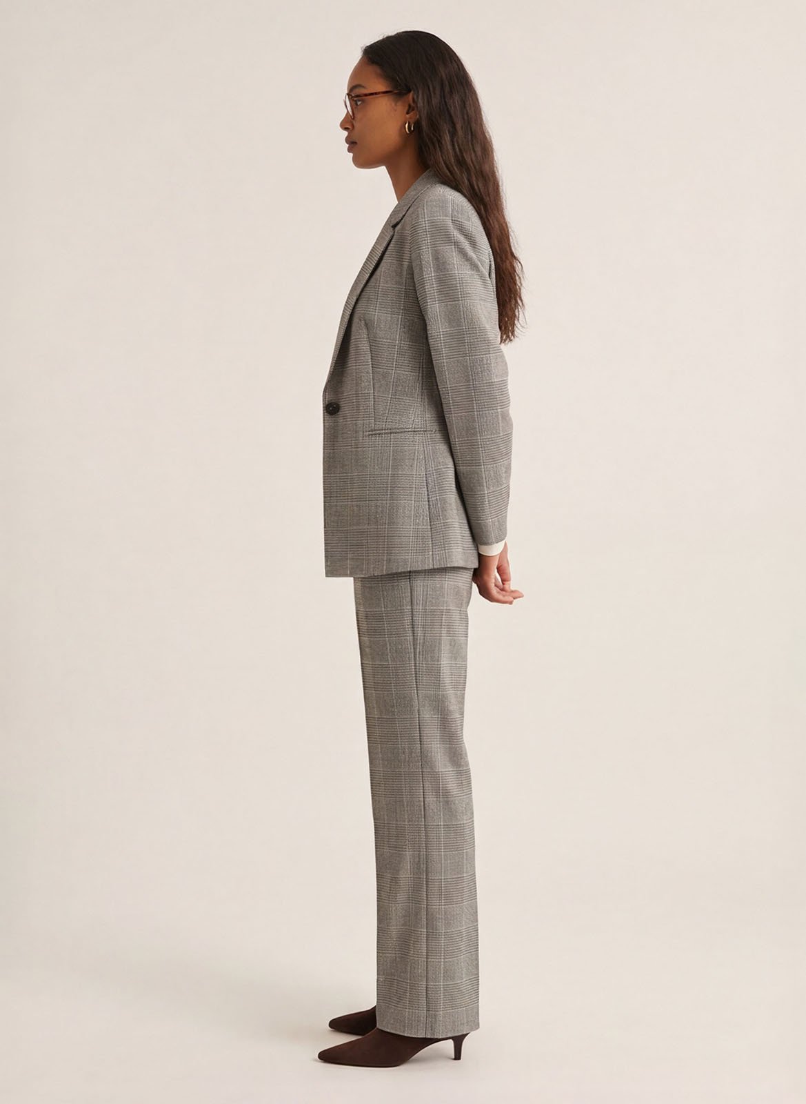 Getailleerde blazer met reverskraag en pied-de-pouleprint KOOKAI Grijs