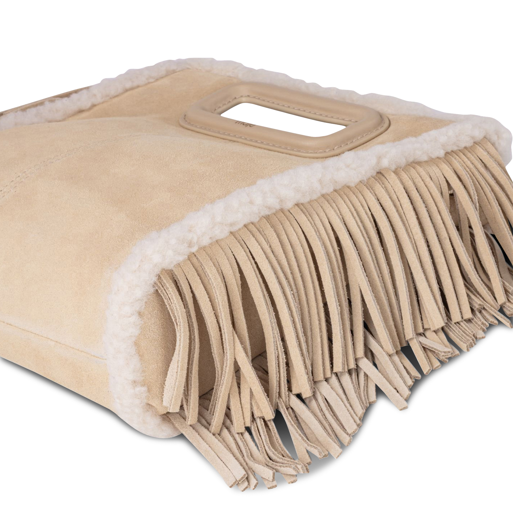 Sac bandoulière à franges en cuir MAJE Beige