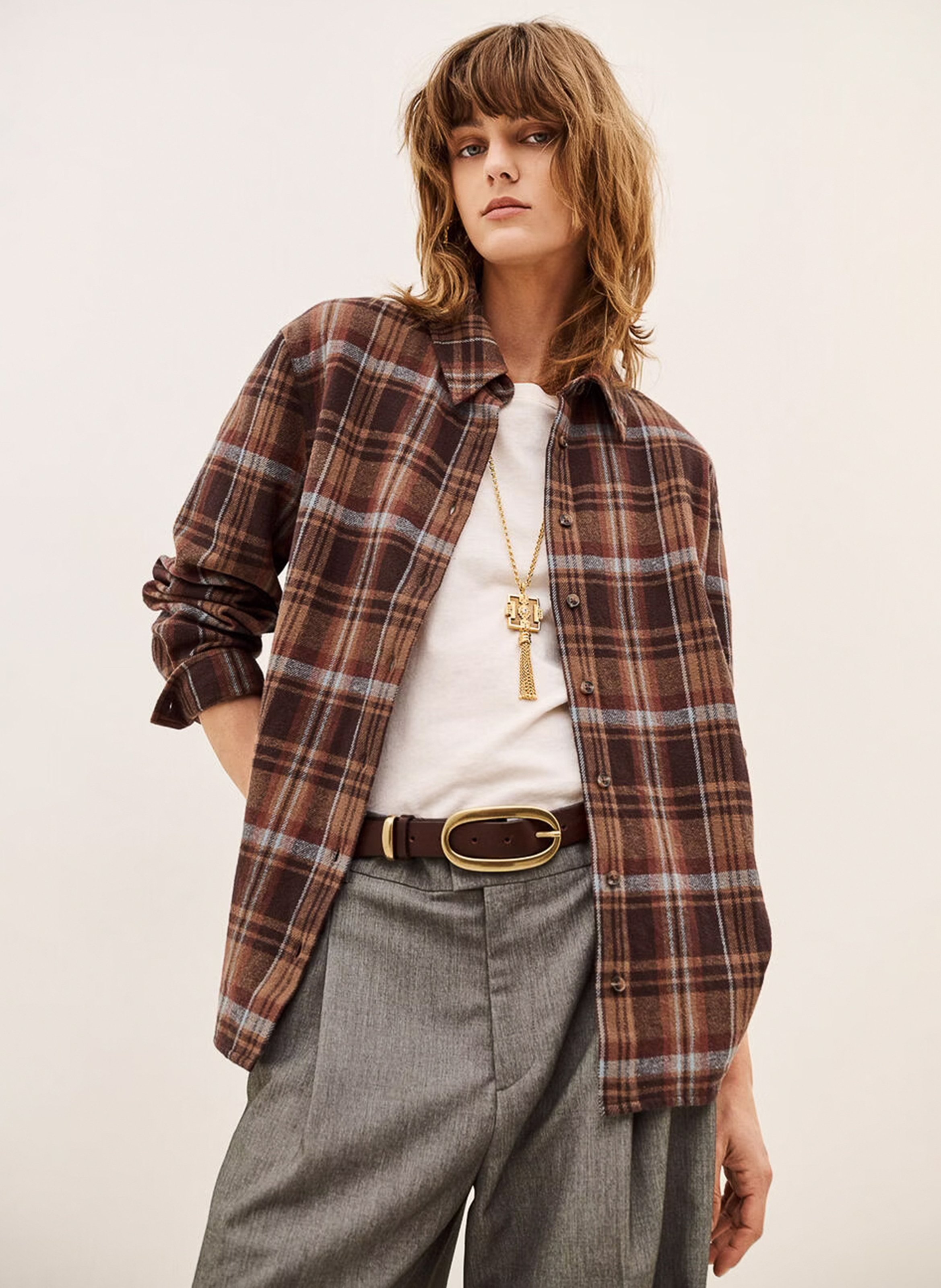 Chemise droite à carreaux en coton BA&SH Marron