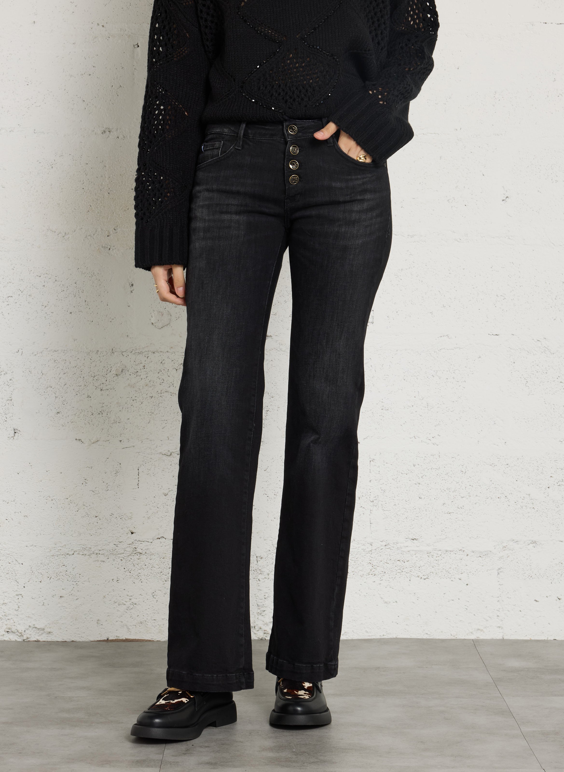 Weite Jeans aus Baumwoll-Mix LE TEMPS DES CERISES Schwarz