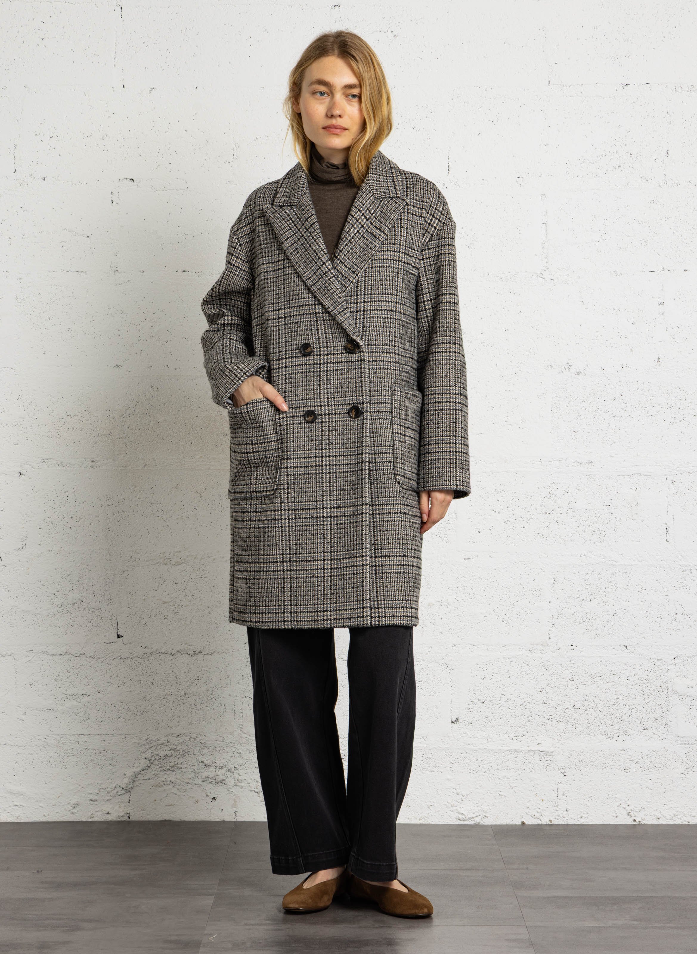 Manteau droit mi-long PLEASE Noir
