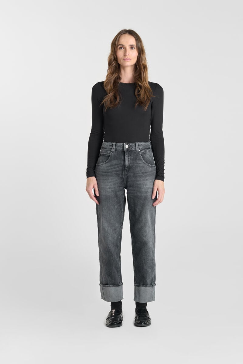 High-waisted loose-fit zip jeans LE TEMPS DES CERISES Grey